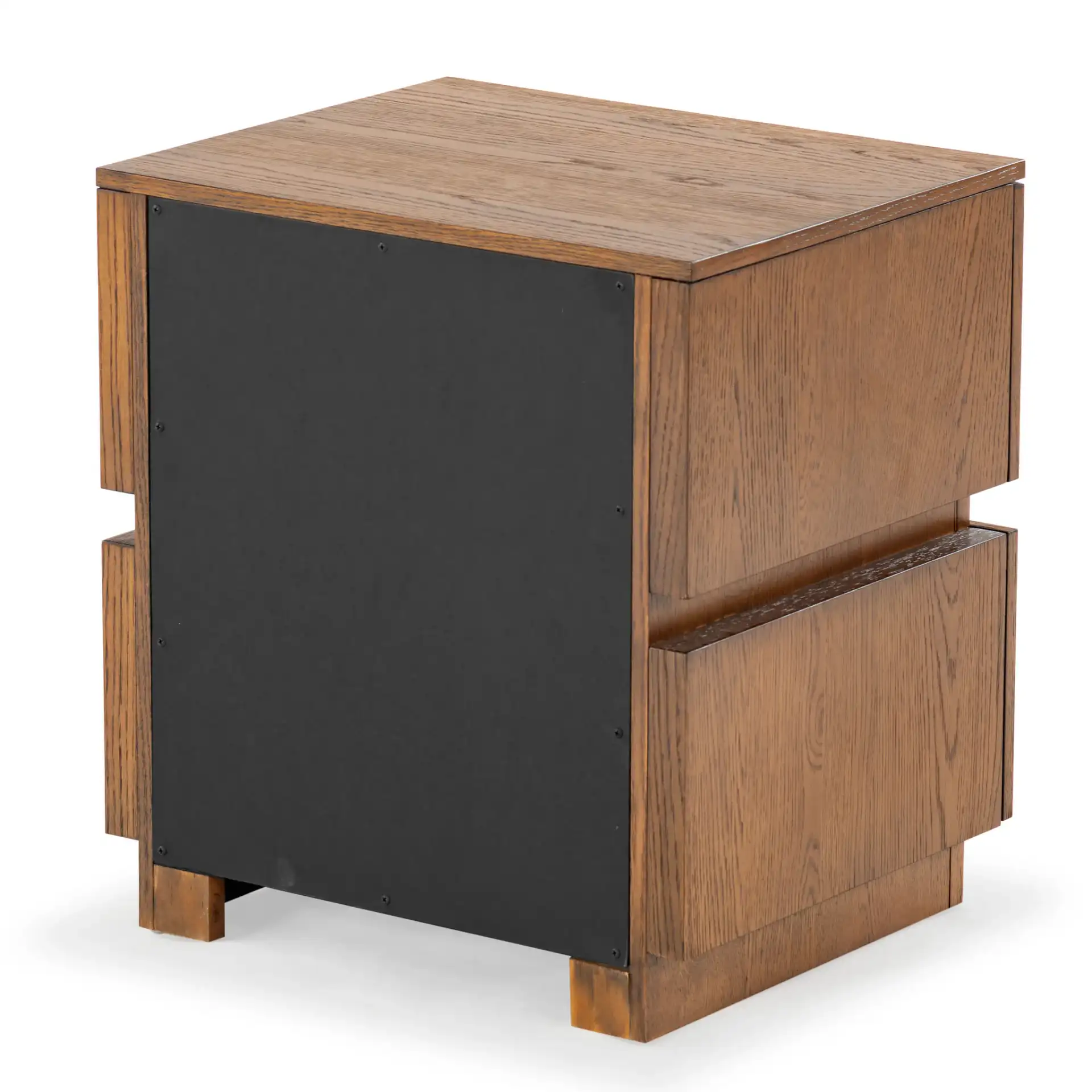 Titus Two-Drawer Nightstand in Medium Oak, detail view