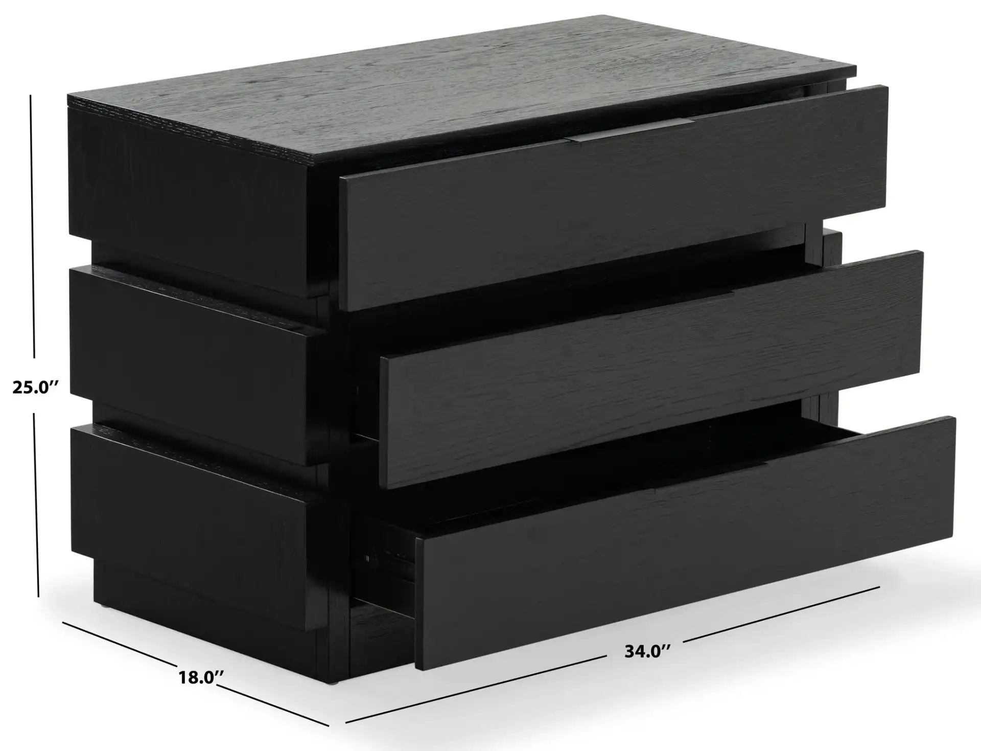 Titus Three-Drawer Stacked Chest in Black, detail view