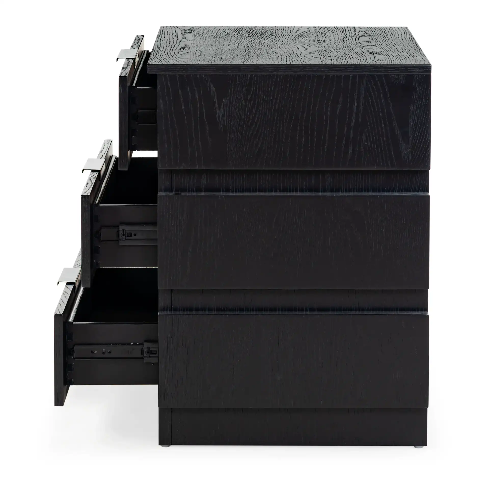 Titus Three-Drawer Stacked Chest in Black, detail view