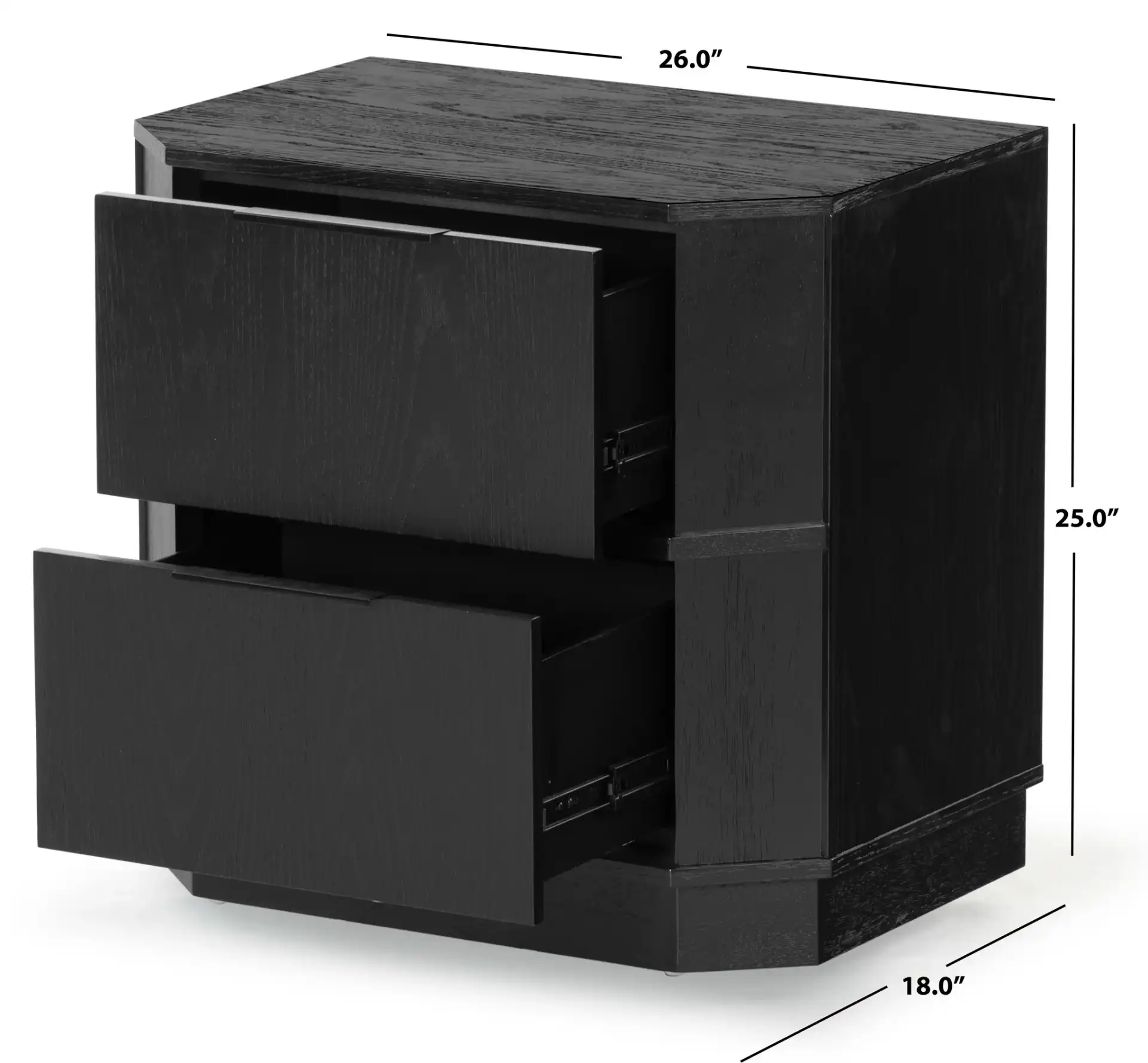Aerilyn Two-Drawer Nightstand in Black, detail view