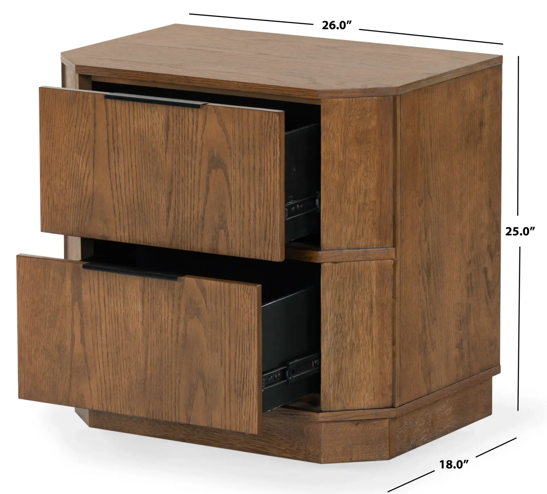 Aerilyn Two-Drawer Nightstand in Medium Oak, detail view