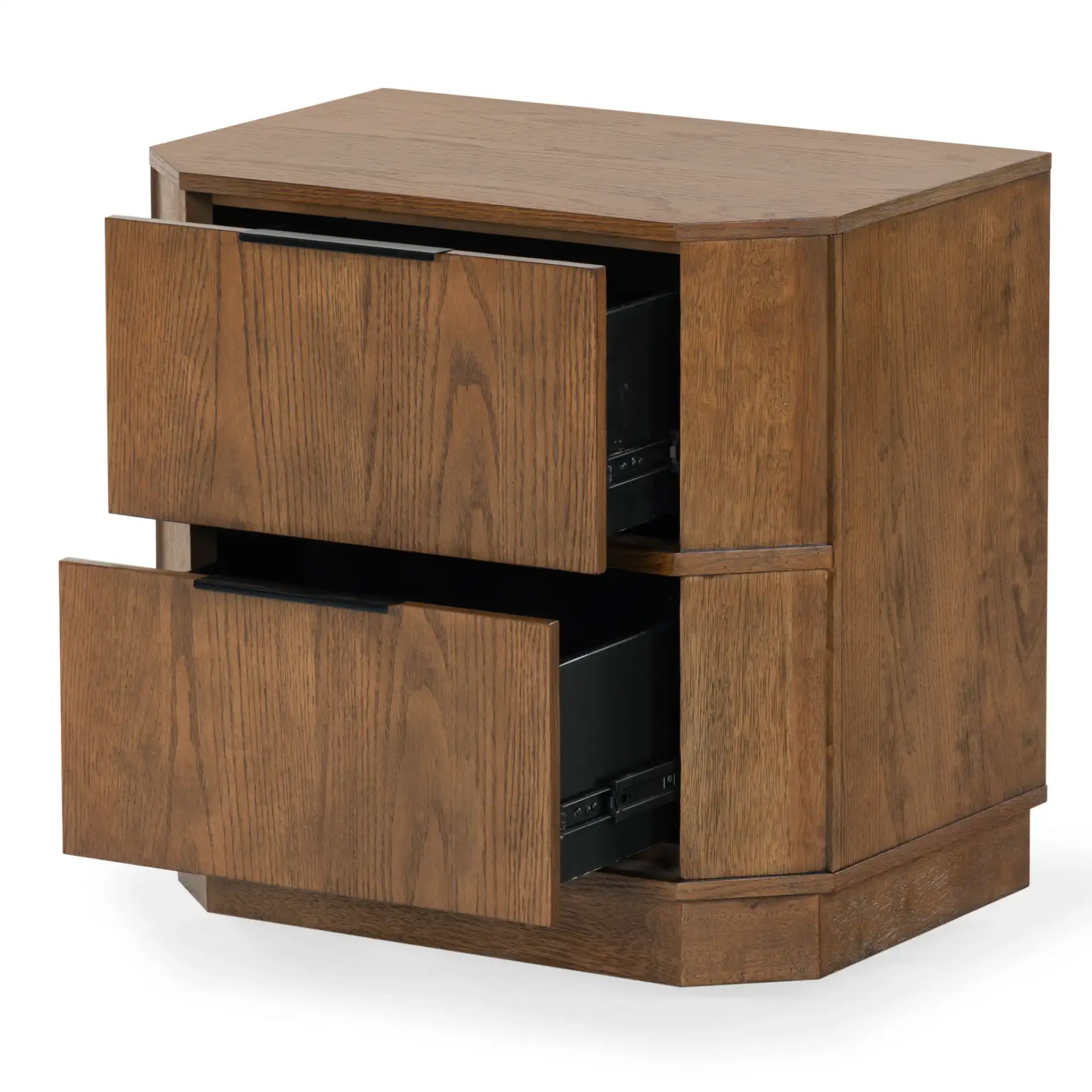 Aerilyn Two-Drawer Nightstand in Medium Oak, detail view