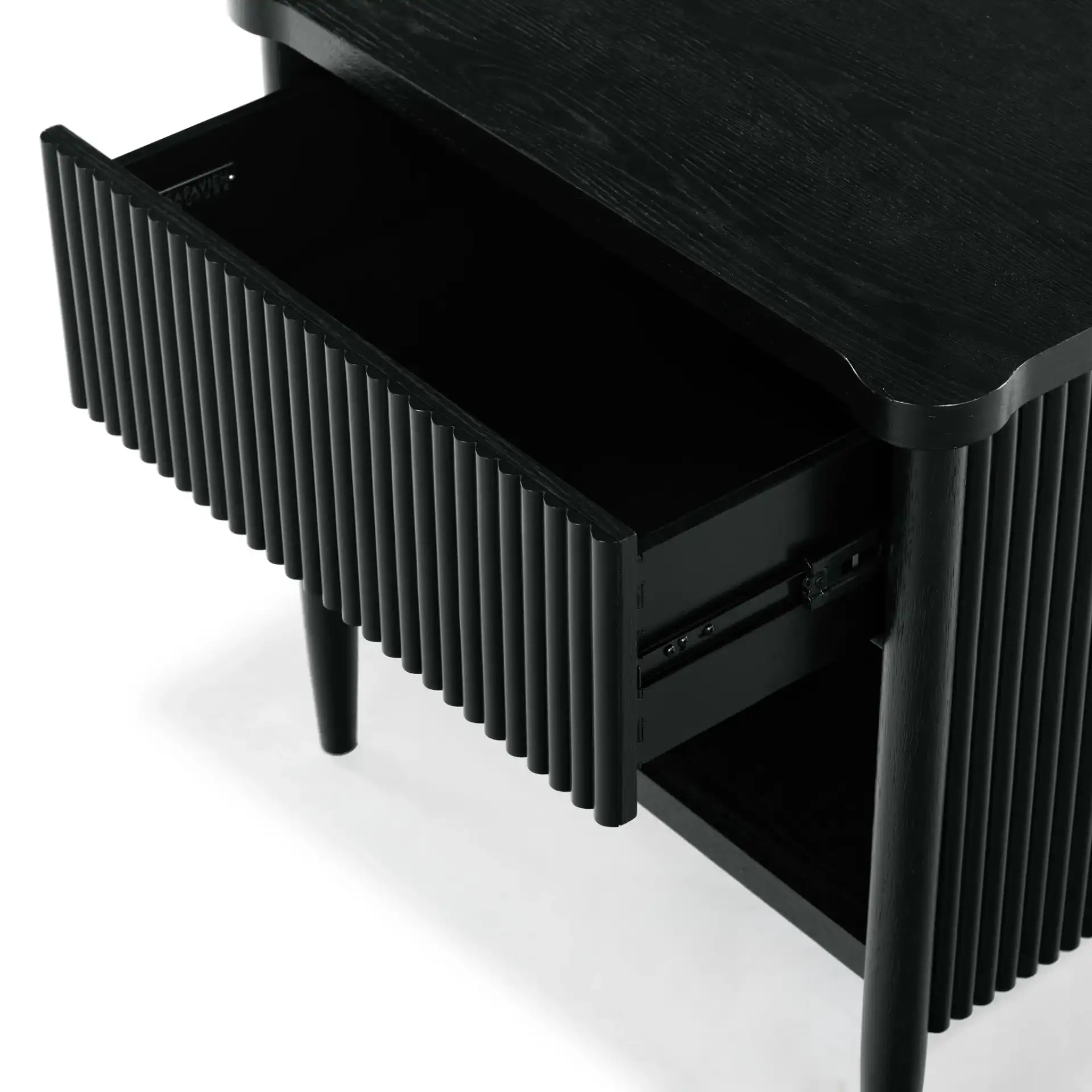 Shelbie One-Drawer Nightstand in Black in a styled room