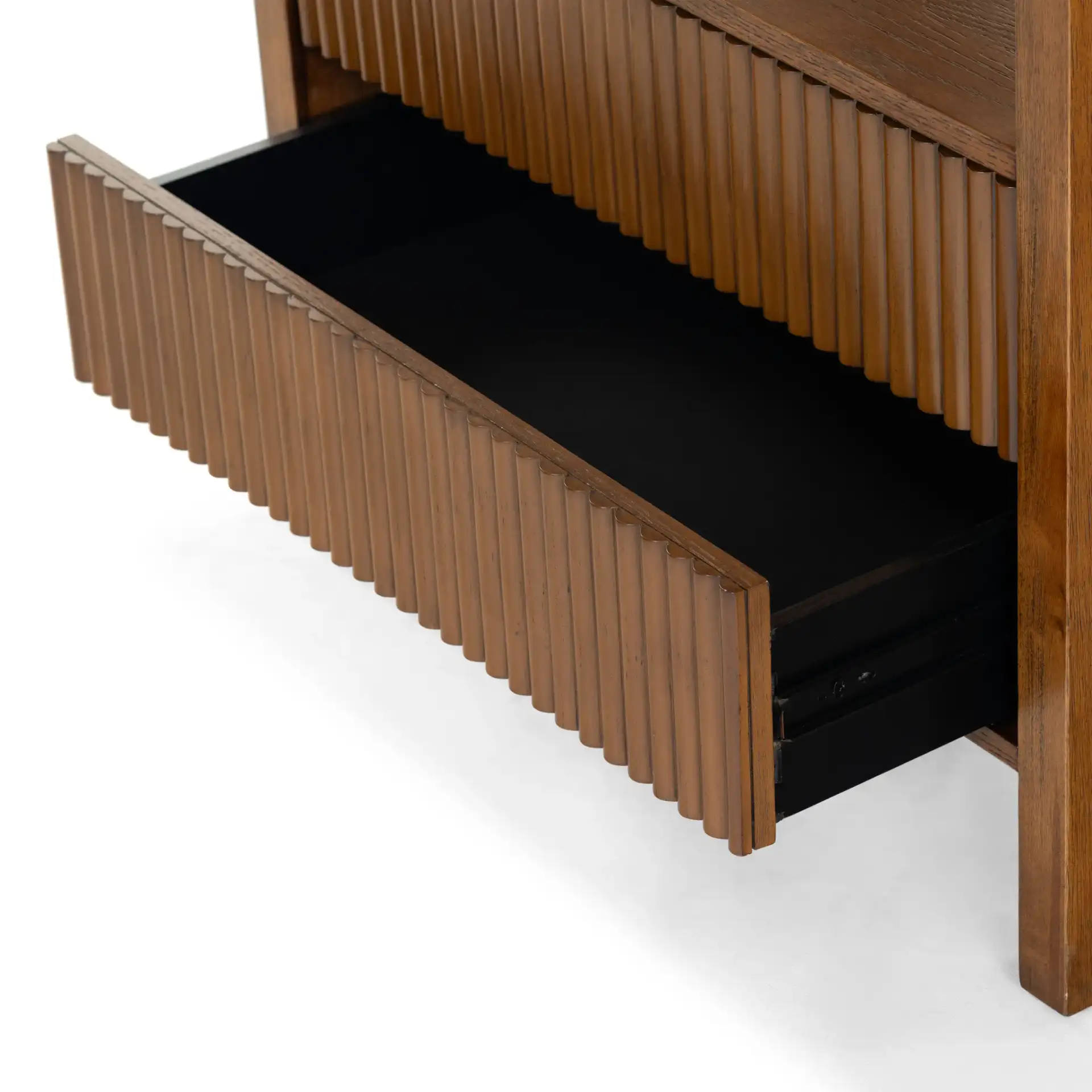 Shelbie Two-Drawer Nightstand in Medium Oak in a styled room