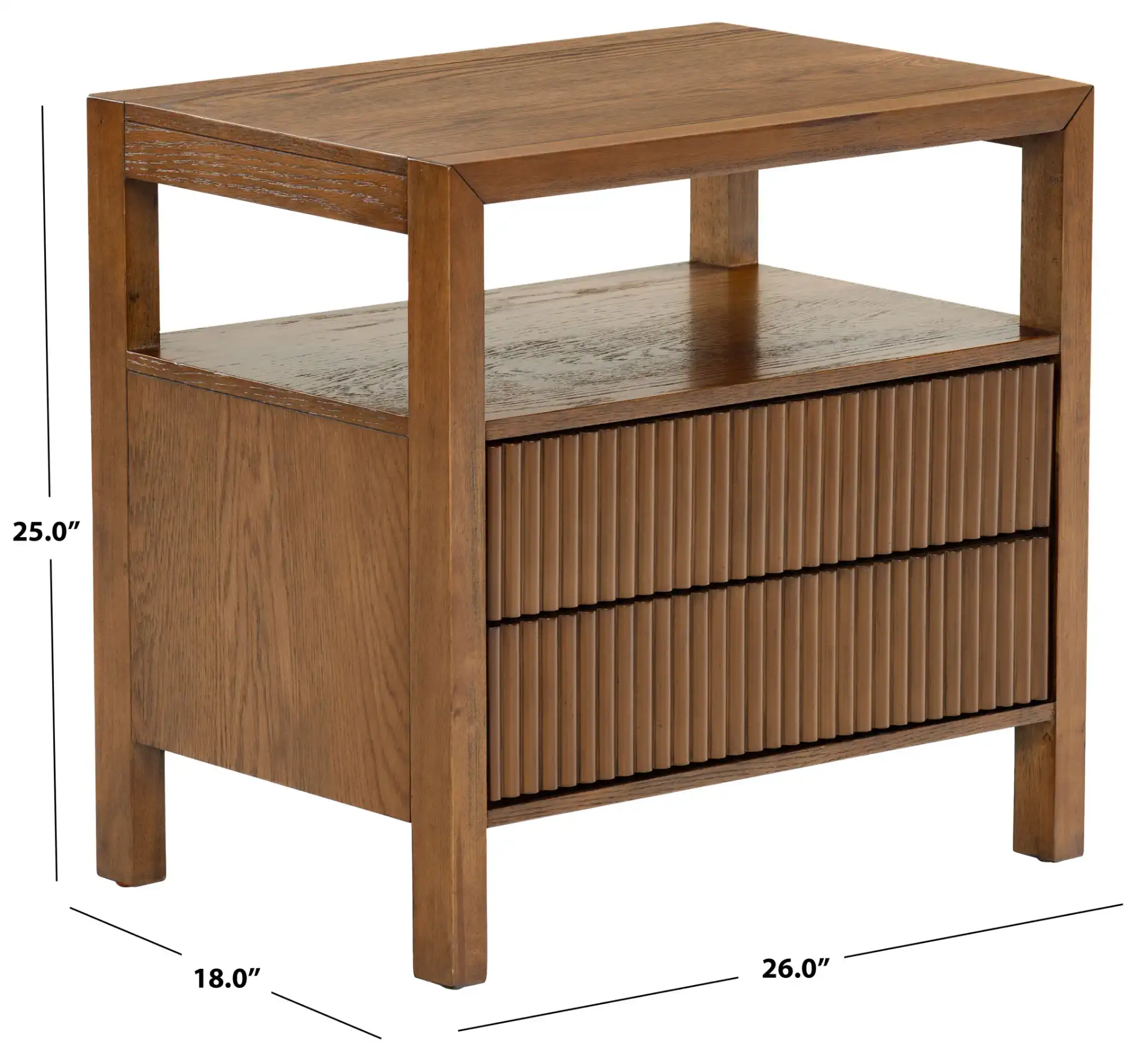 Shelbie Two-Drawer Nightstand in Medium Oak, detail view