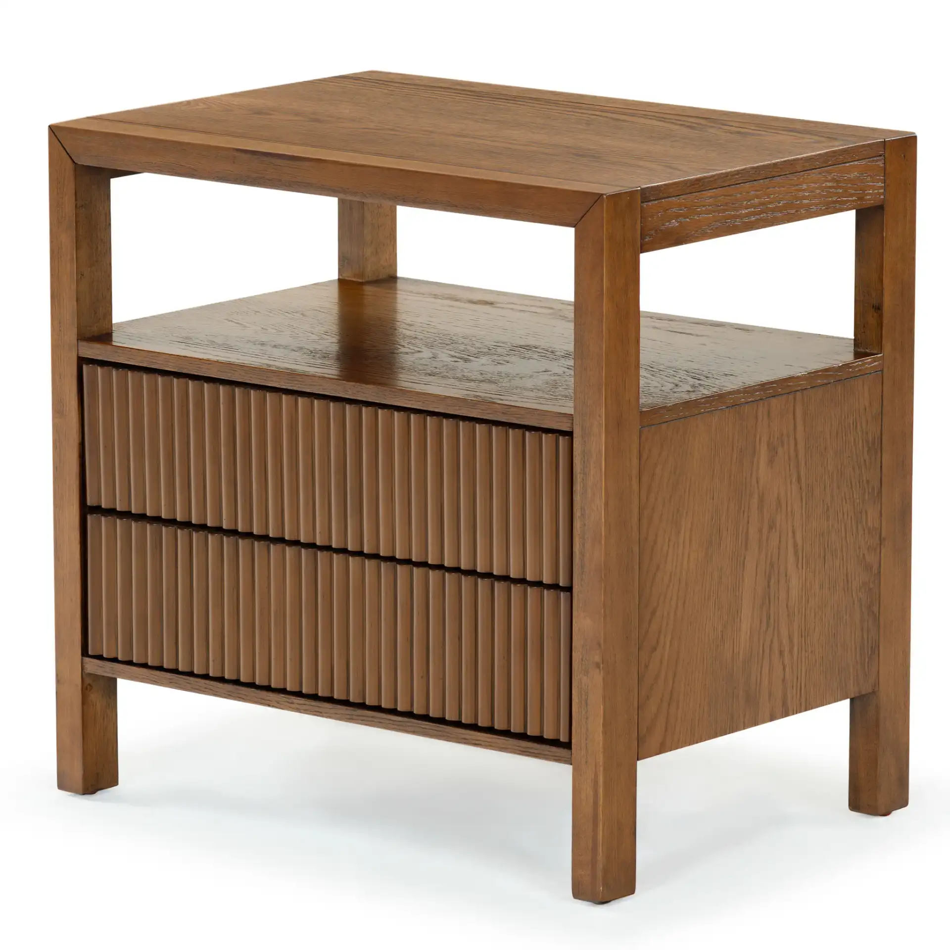 Shelbie Two-Drawer Nightstand in Medium Oak, detail view
