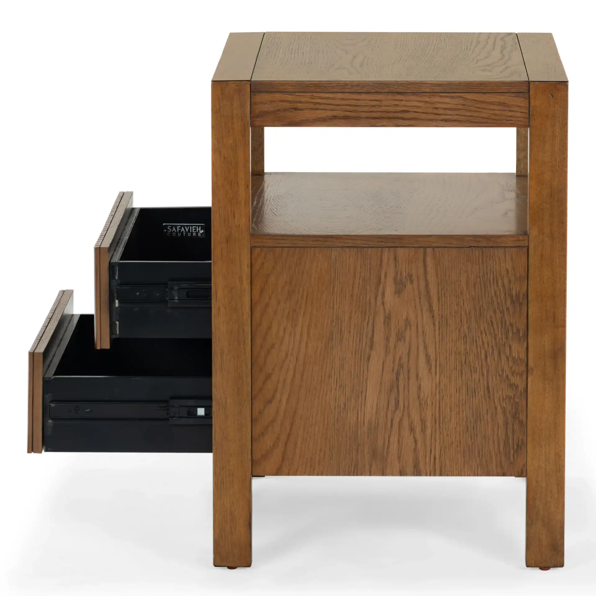 Shelbie Two-Drawer Nightstand in Medium Oak, detail view