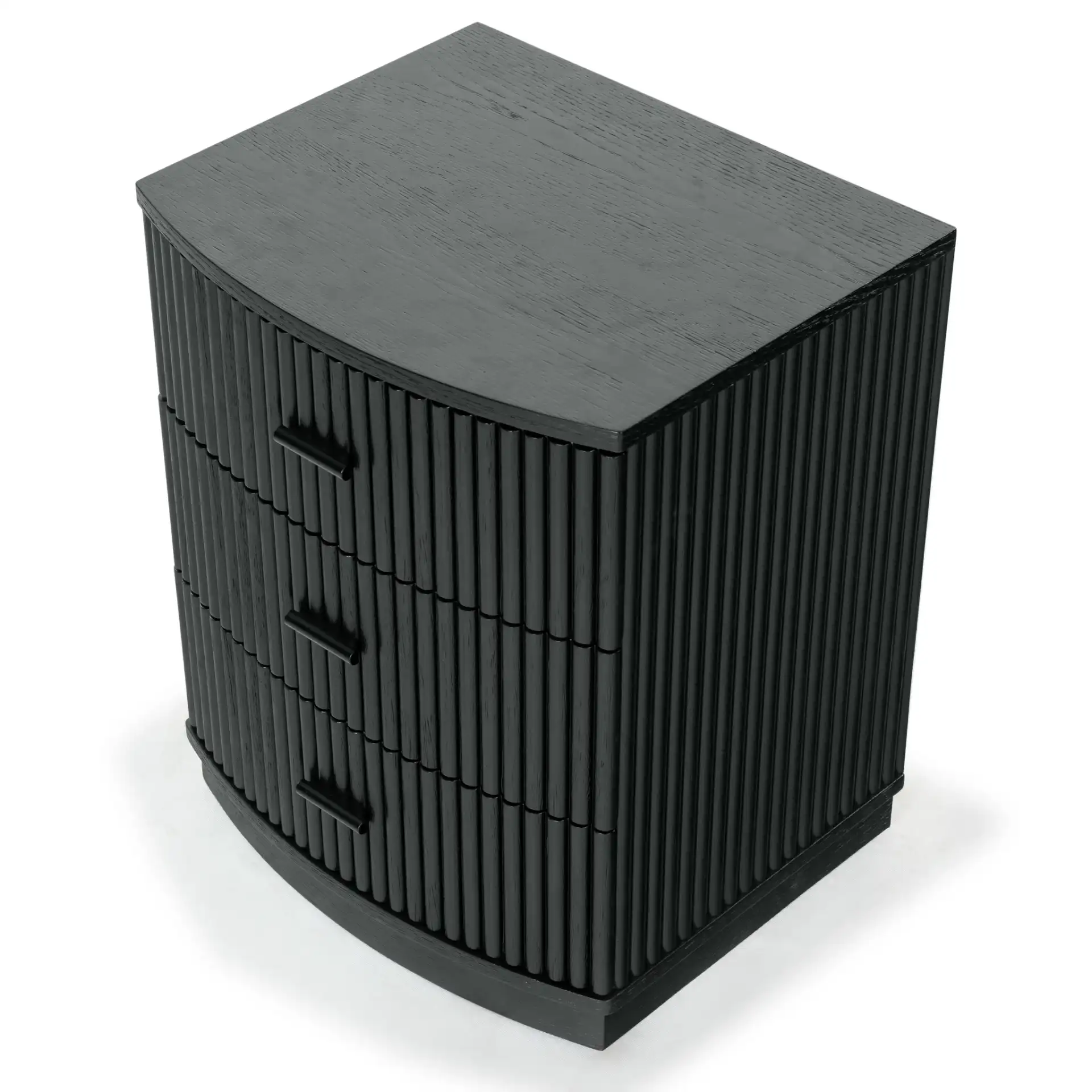 Shelbie Three-Drawer Nightstand in Black in a styled room