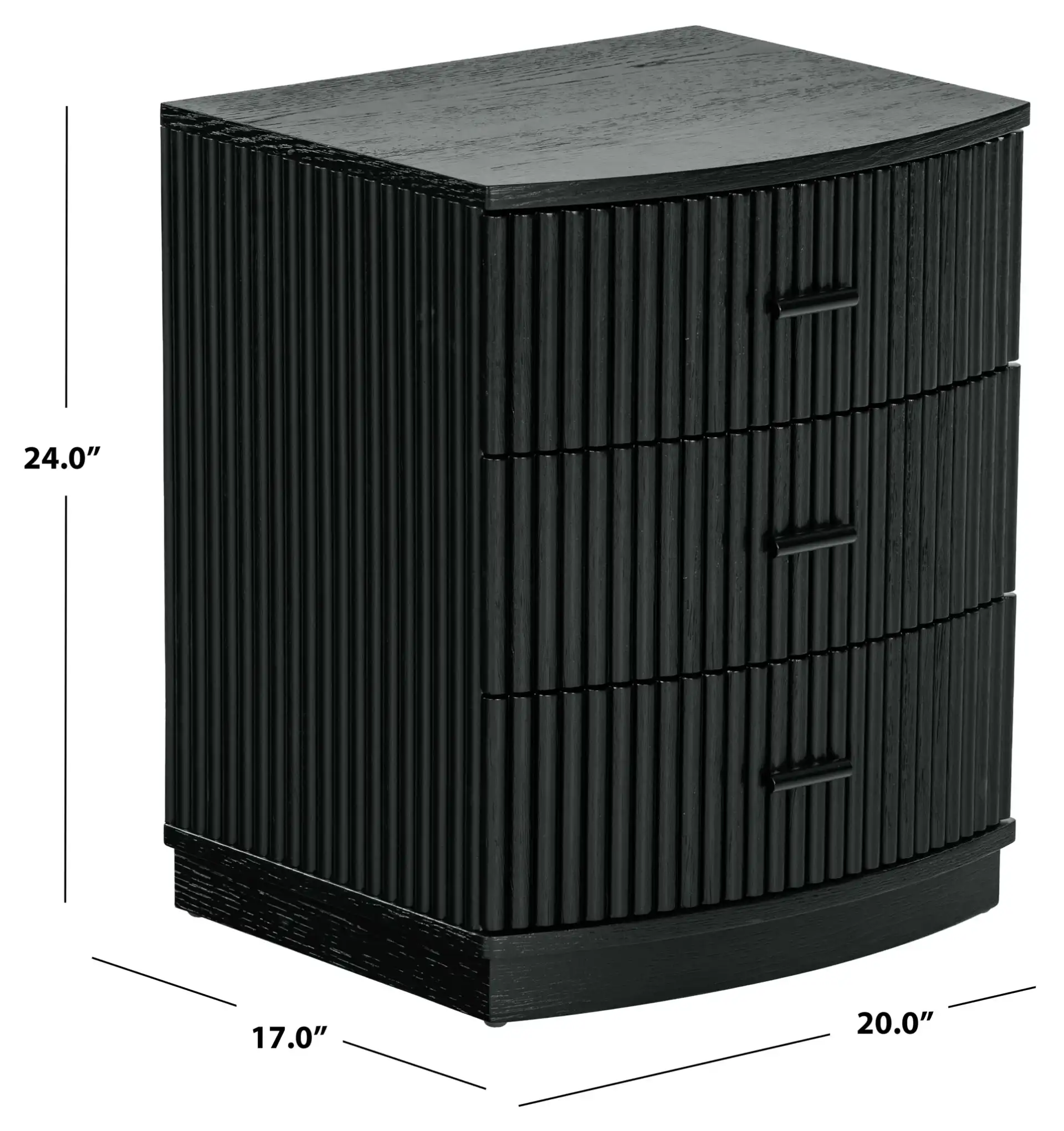 Shelbie Three-Drawer Nightstand in Black, detail view