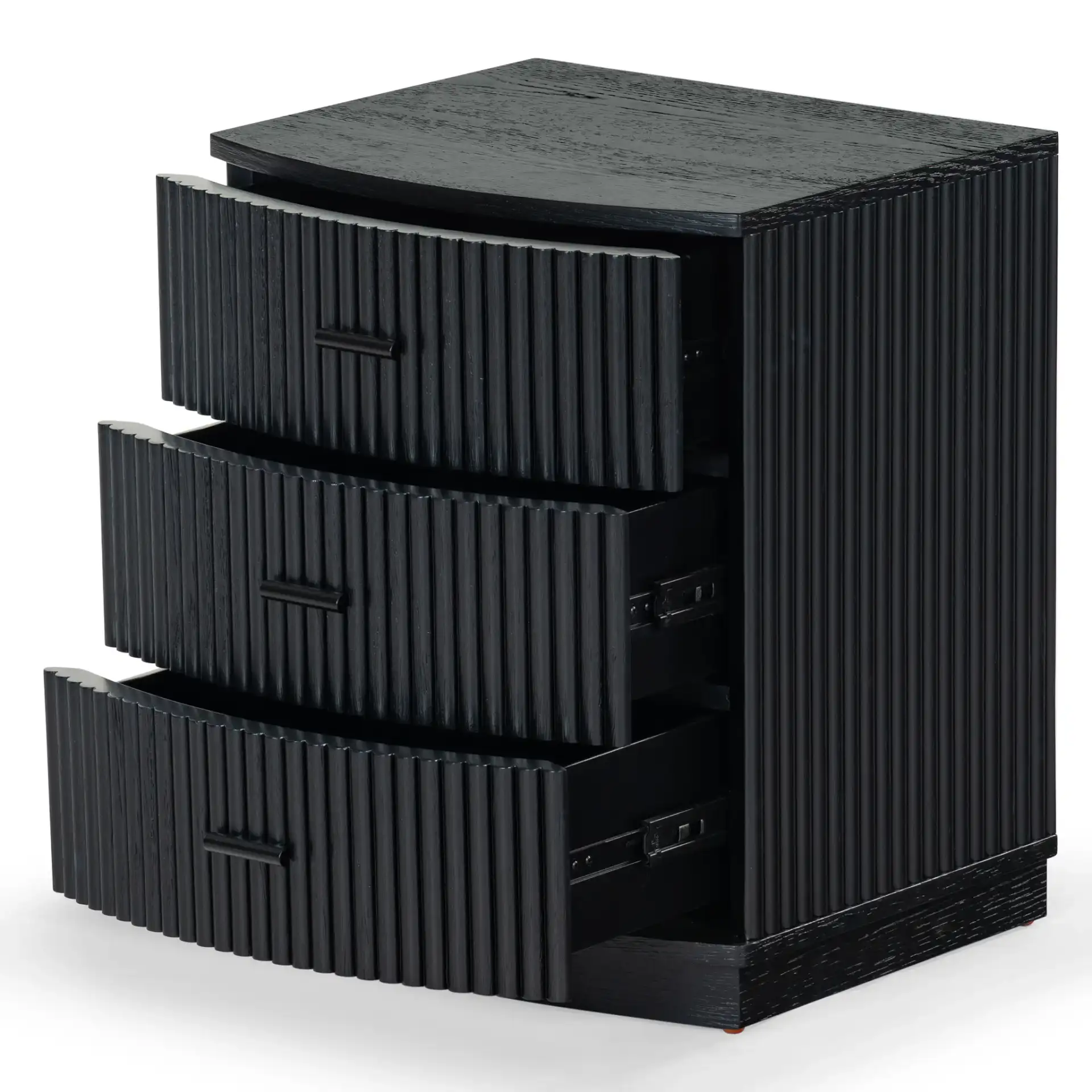 Shelbie Three-Drawer Nightstand in Black, detail view