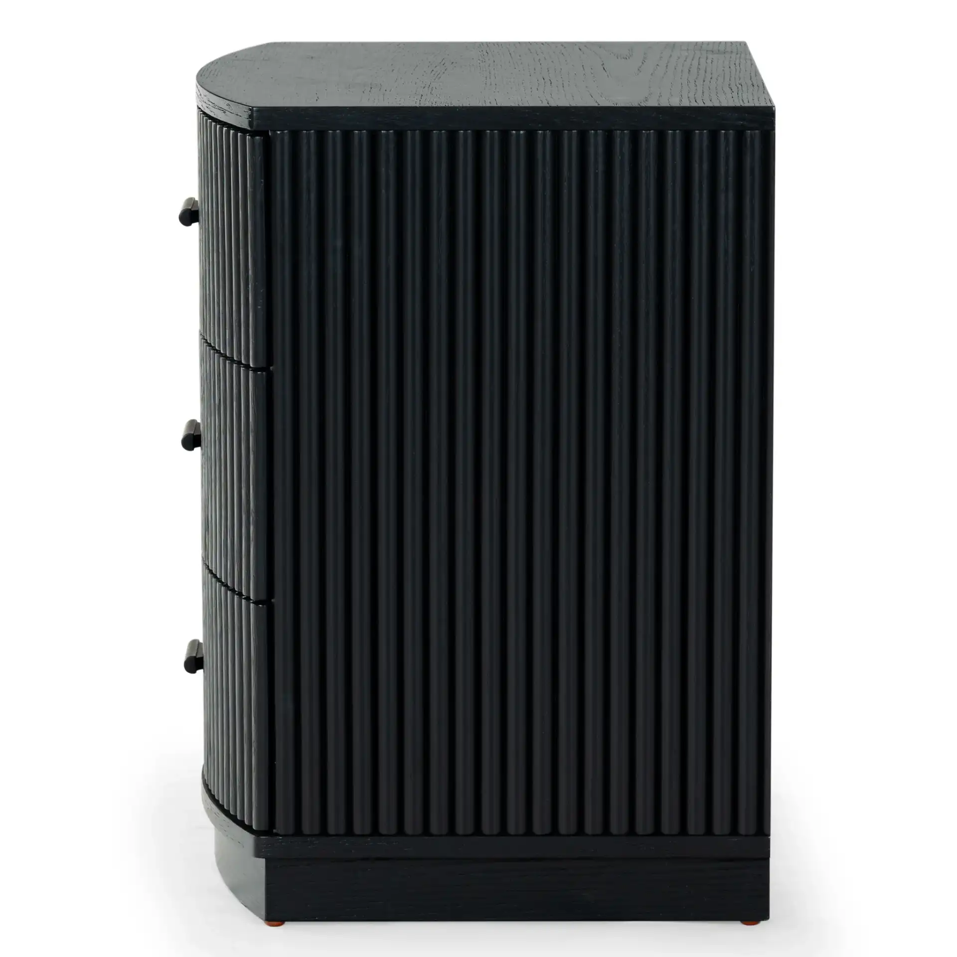 Shelbie Three-Drawer Nightstand in Black, detail view