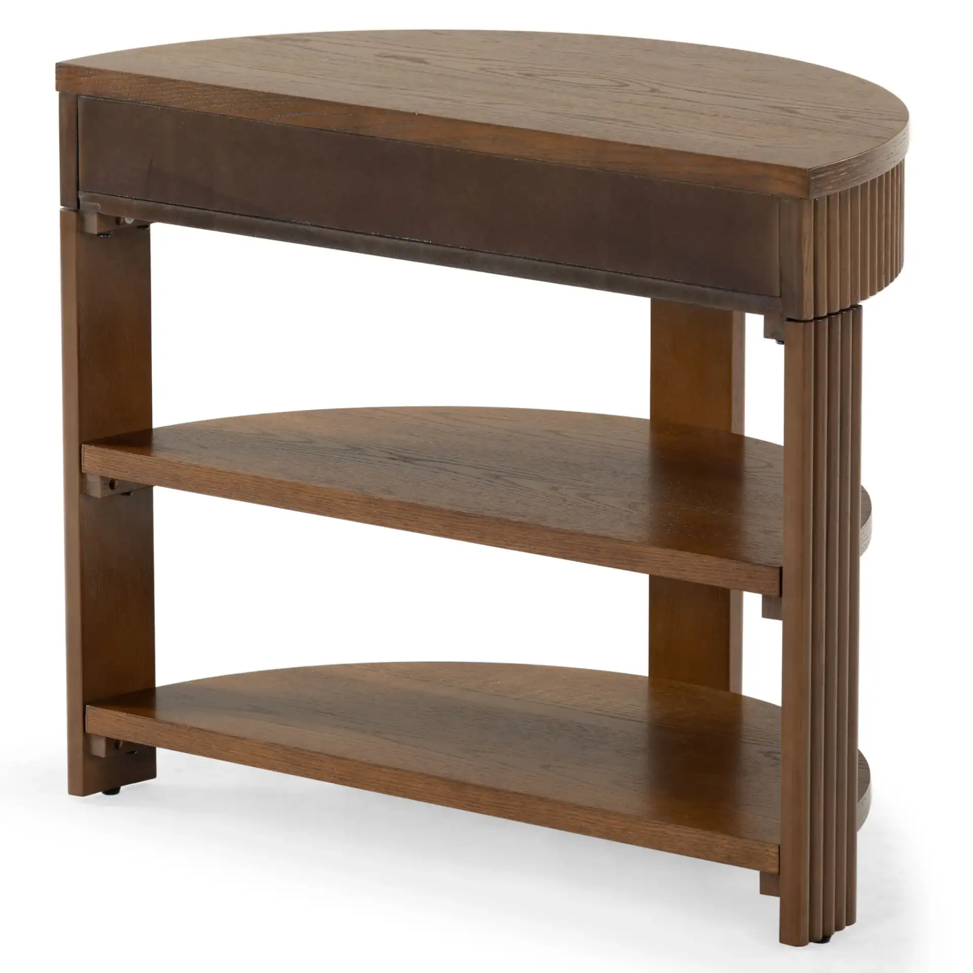 Shelbie Reeded Console Table in Medium Oak / Black, detail view