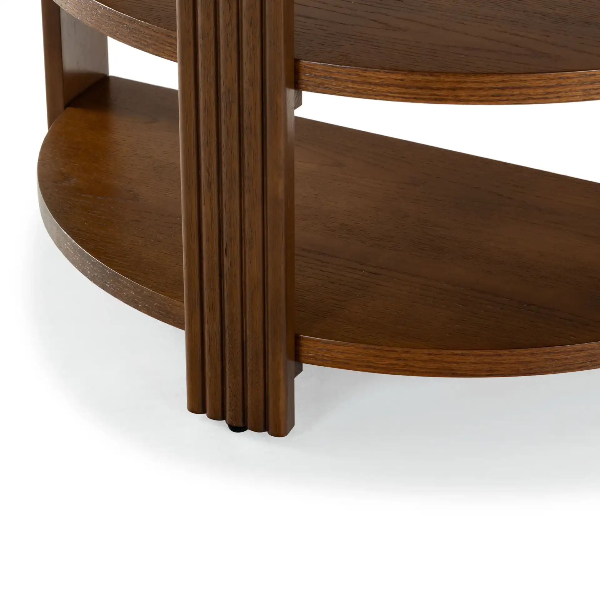 Shelbie Reeded Console Table in Medium Oak / Black in a styled room
