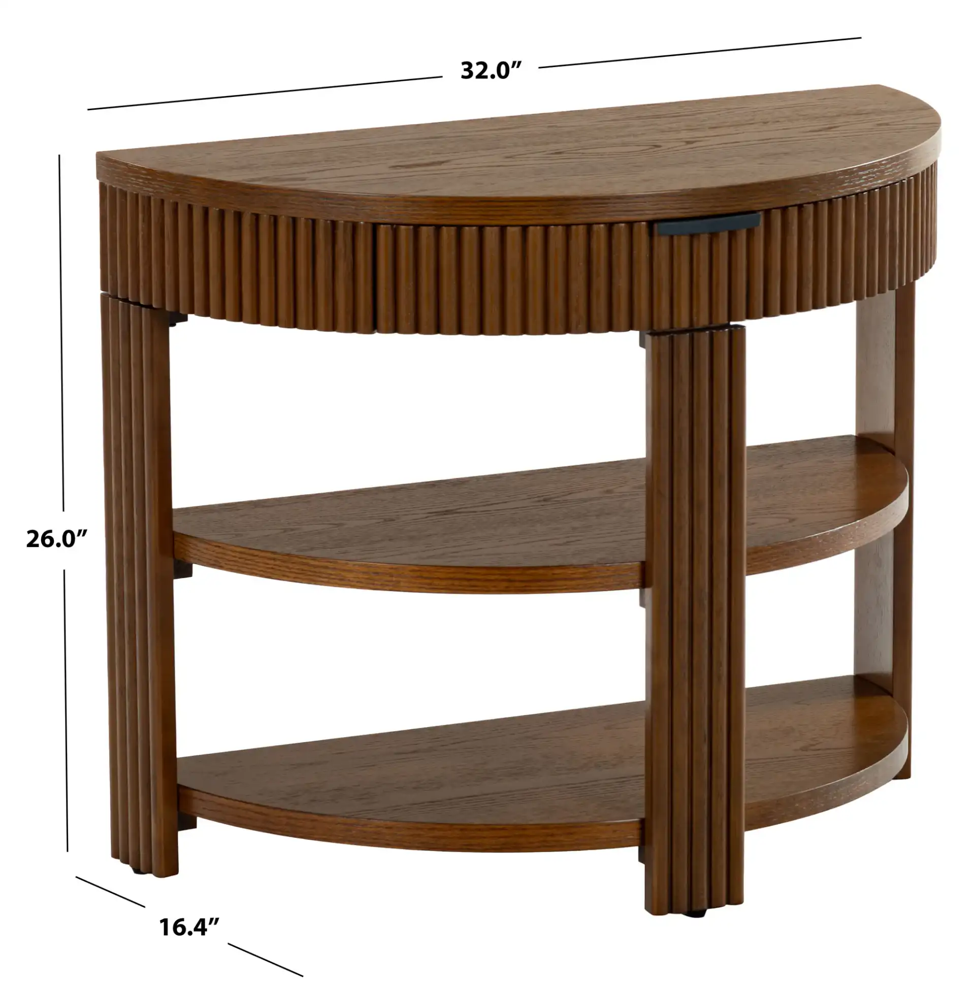 Shelbie Reeded Console Table in Medium Oak / Black, detail view