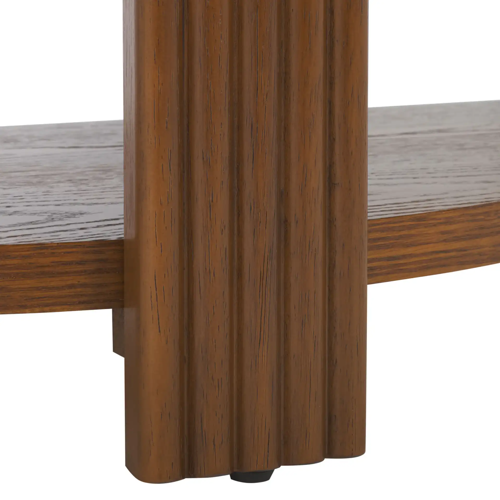 Shelbie Reeded Console Table in Medium Oak / Black, detail view