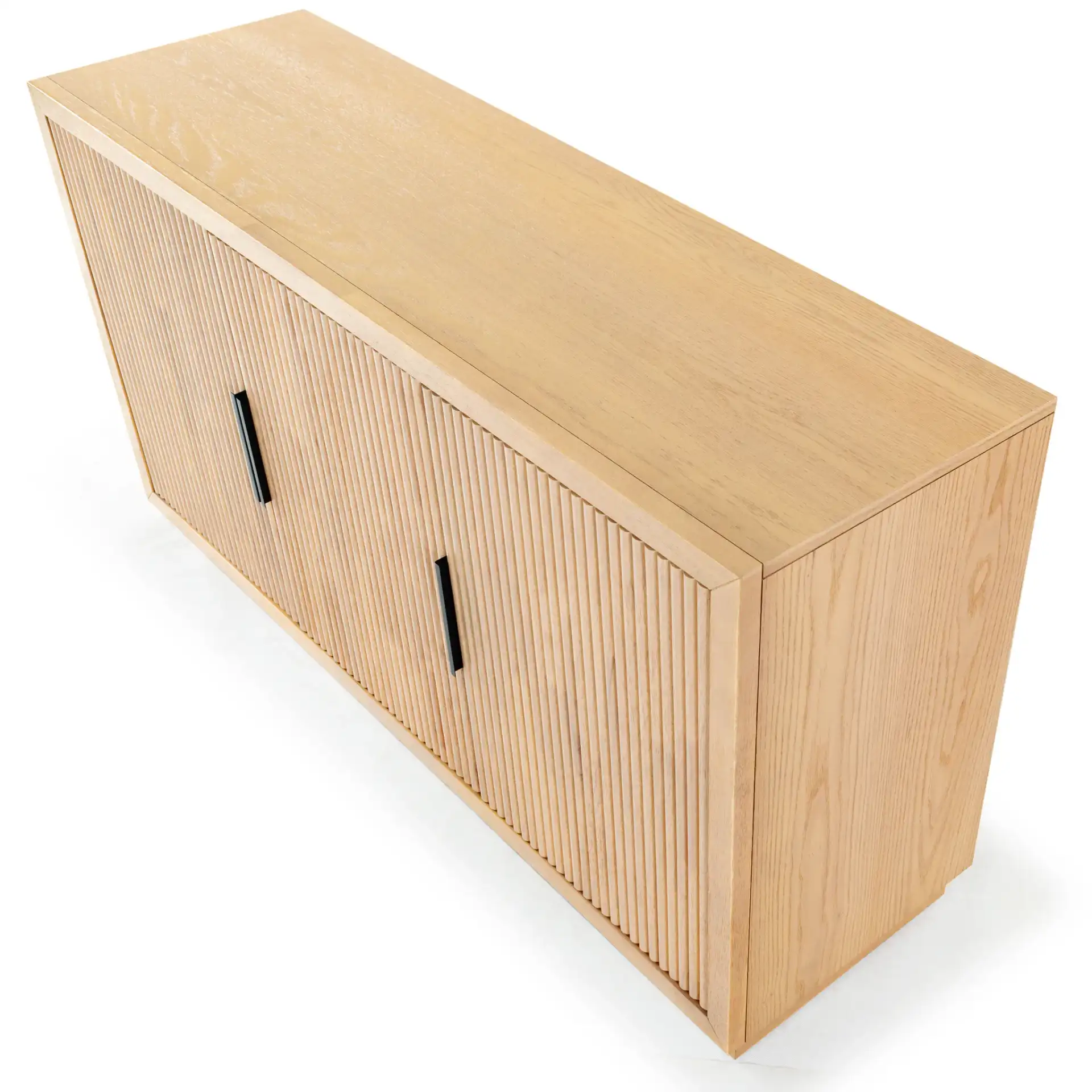 Shelbie Three-Door Reeded Sideboard in Oak / Black in a styled room