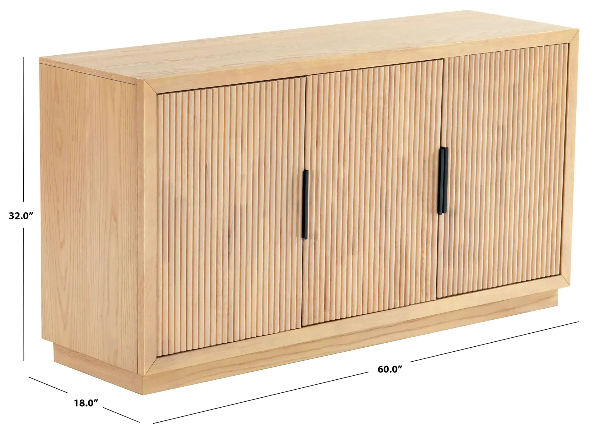 Shelbie Three-Door Reeded Sideboard in Oak / Black, detail view