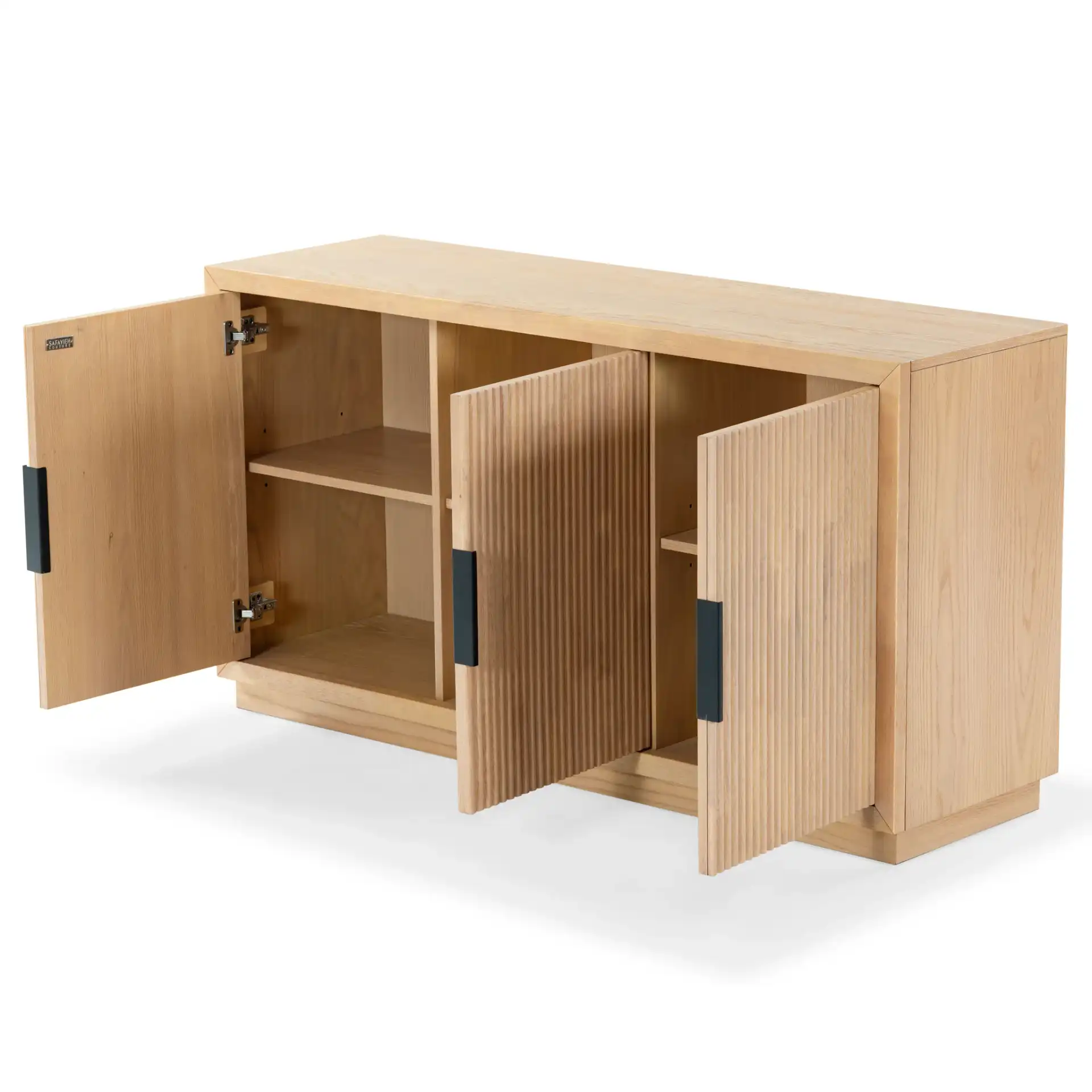 Shelbie Three-Door Reeded Sideboard in Oak / Black, detail view