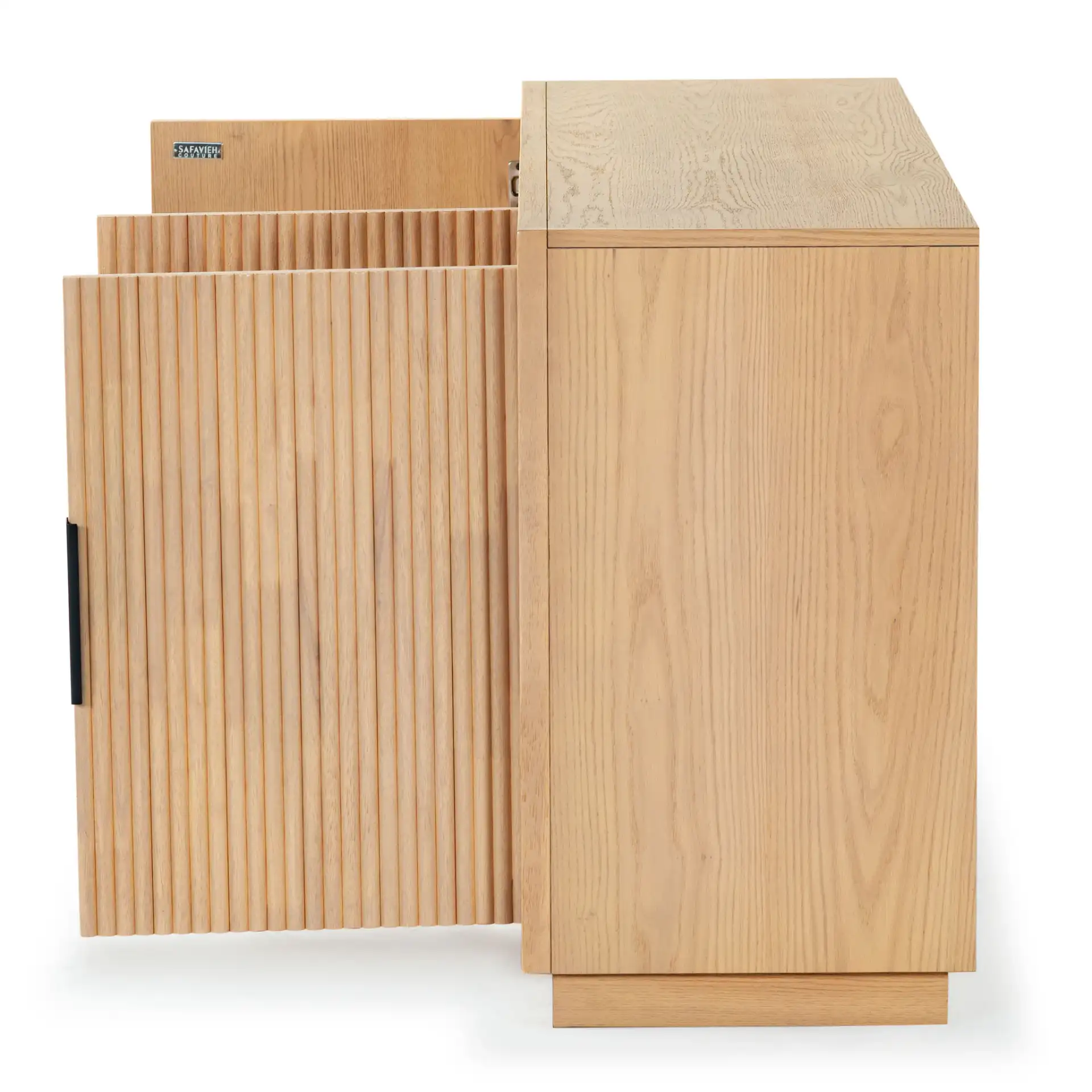 Shelbie Three-Door Reeded Sideboard in Oak / Black, detail view