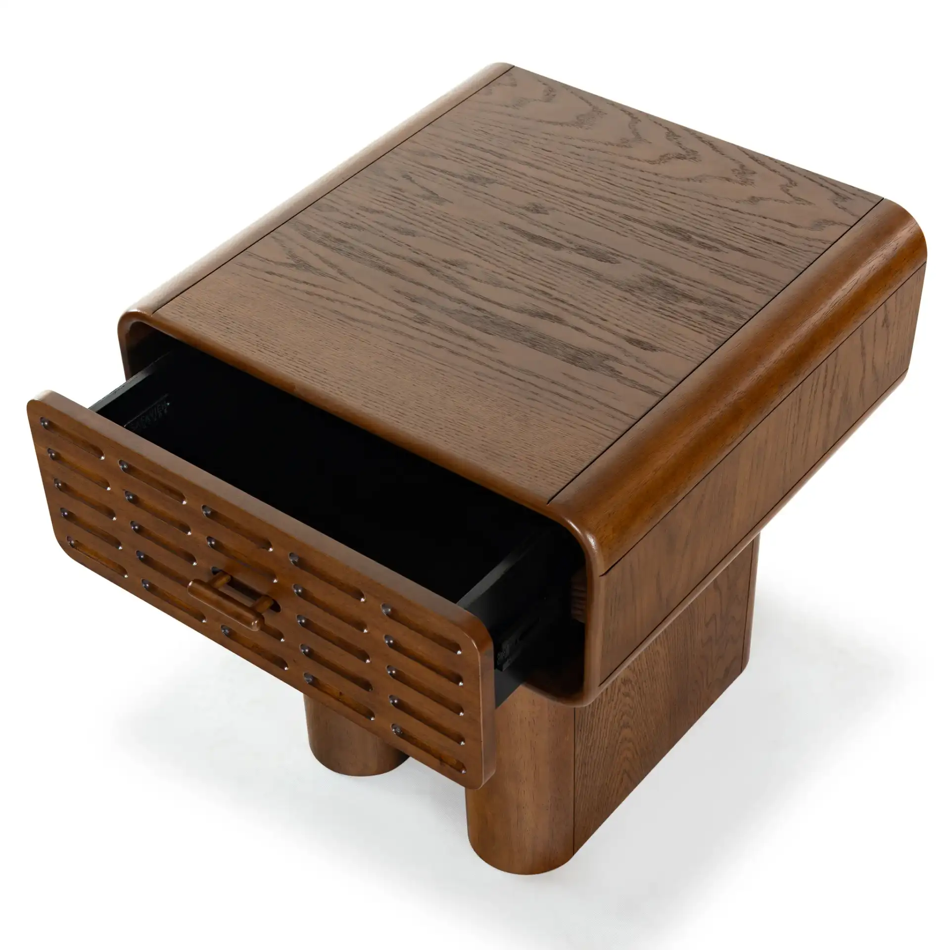 Torricelli One-Drawer Nightstand in Medium Oak in a styled room