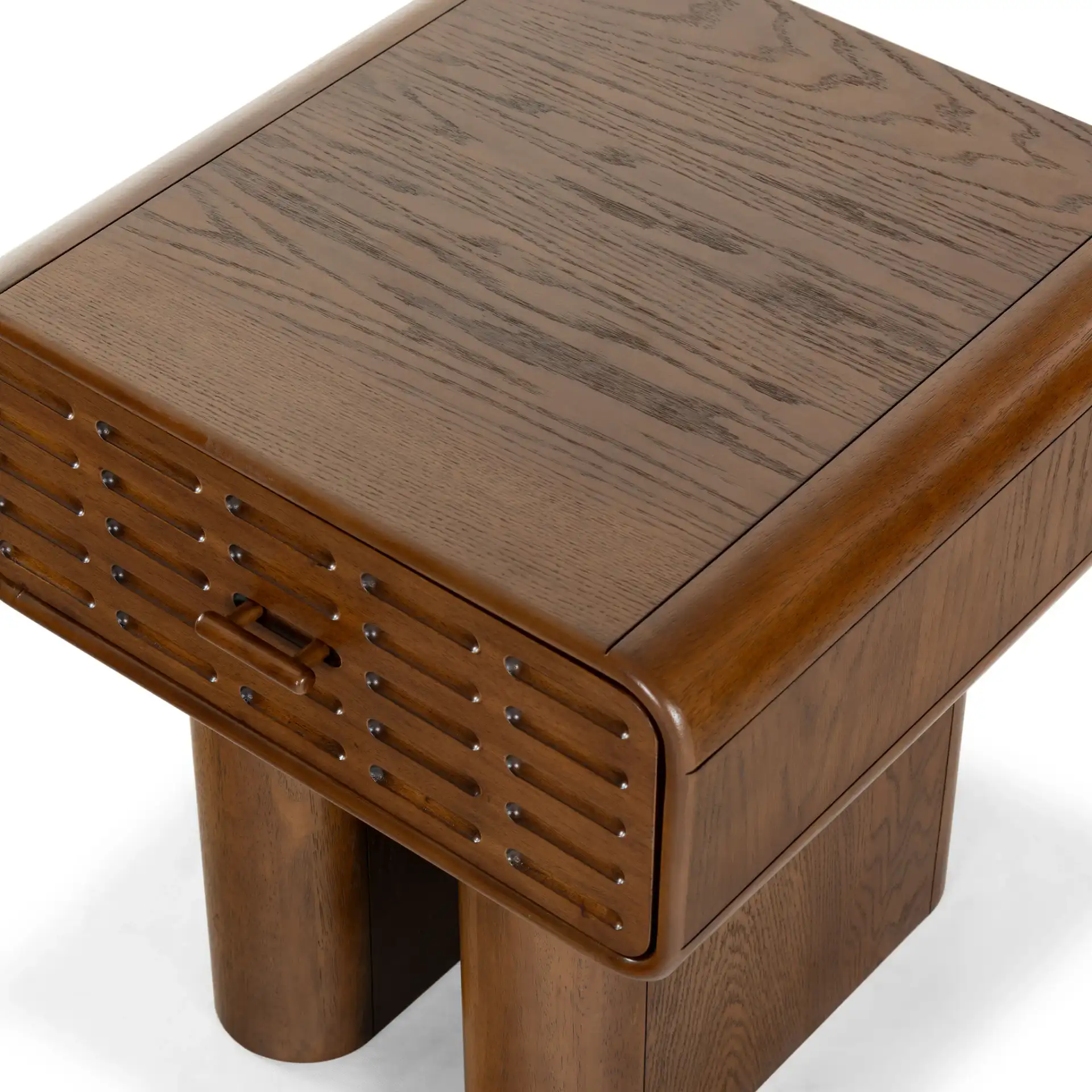 Torricelli One-Drawer Nightstand in Medium Oak in a styled room
