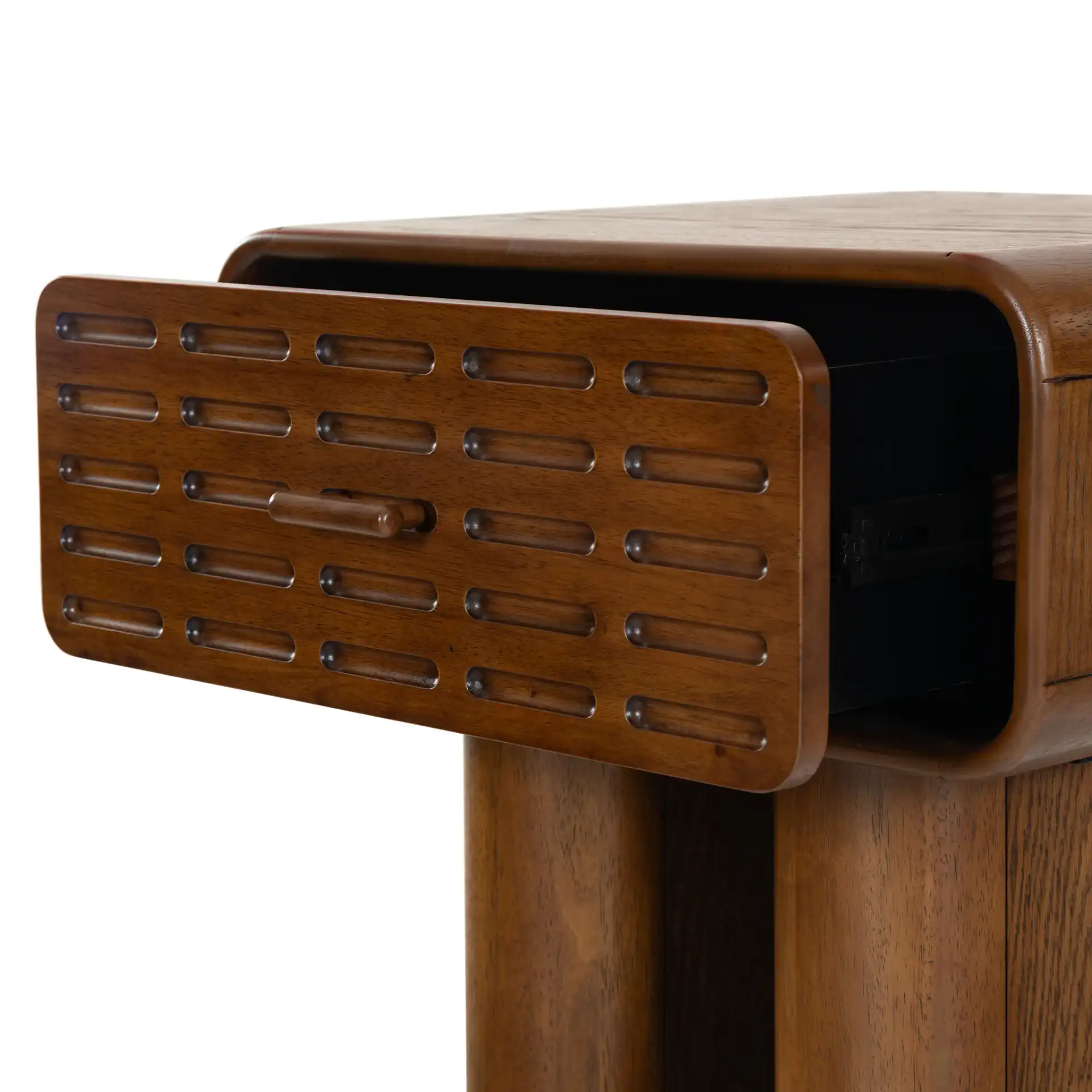 Torricelli One-Drawer Nightstand in Medium Oak in a styled room