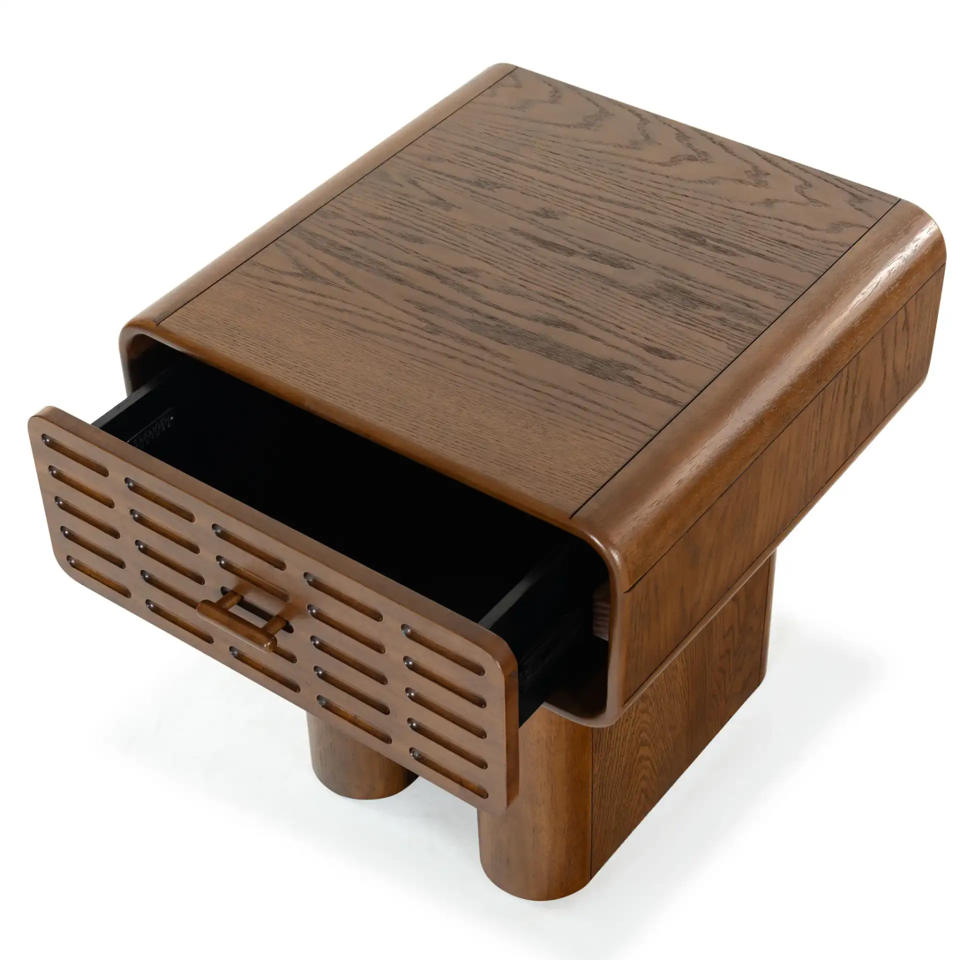 Torricelli One-Drawer Nightstand in Medium Oak in a styled room