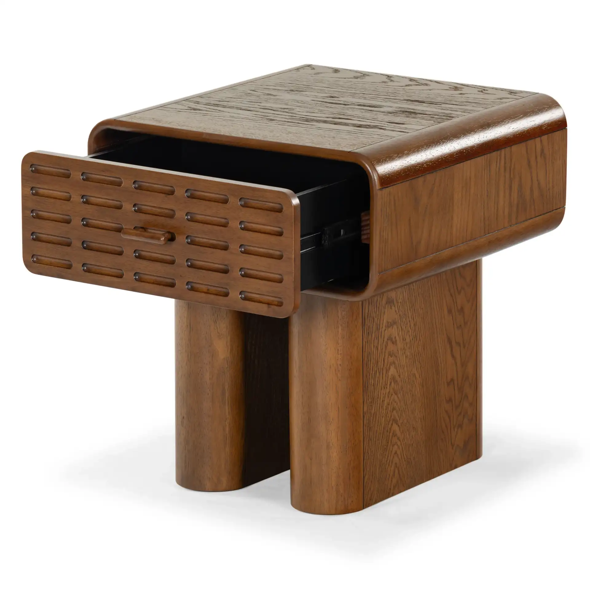 Torricelli One-Drawer Nightstand in Medium Oak, detail view