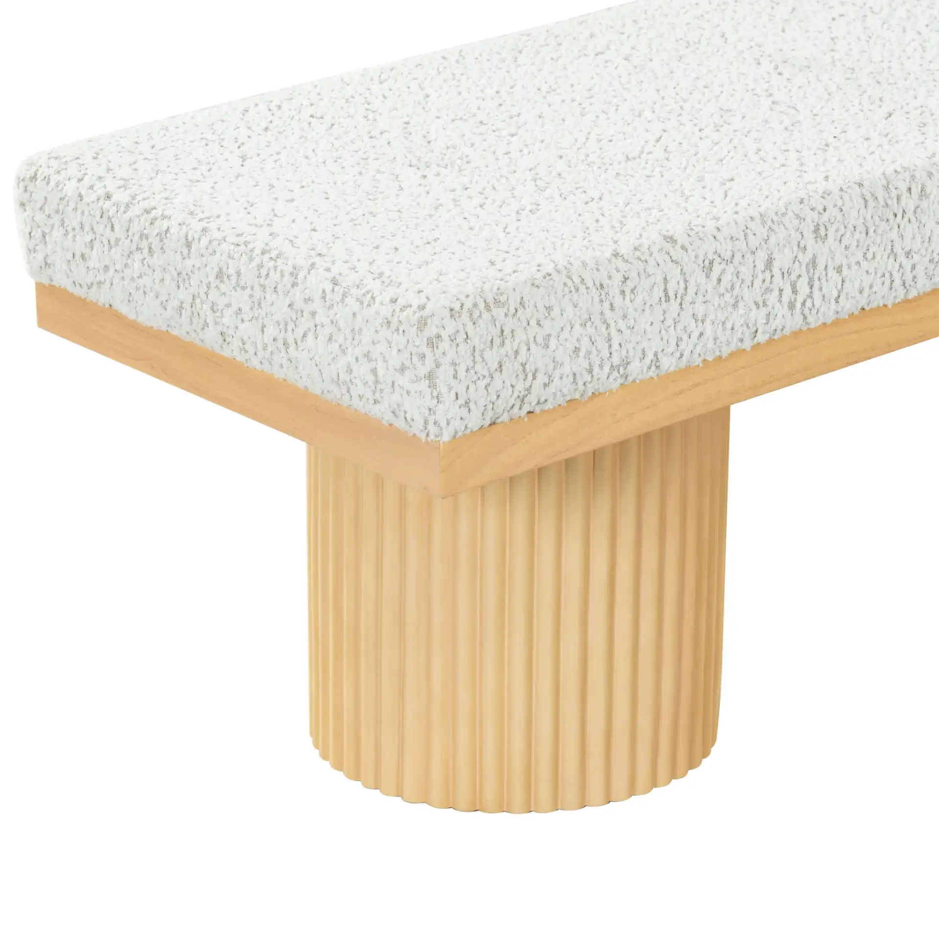 Oneida Boucle Reeded Leg Bench in Oak / White in a styled room