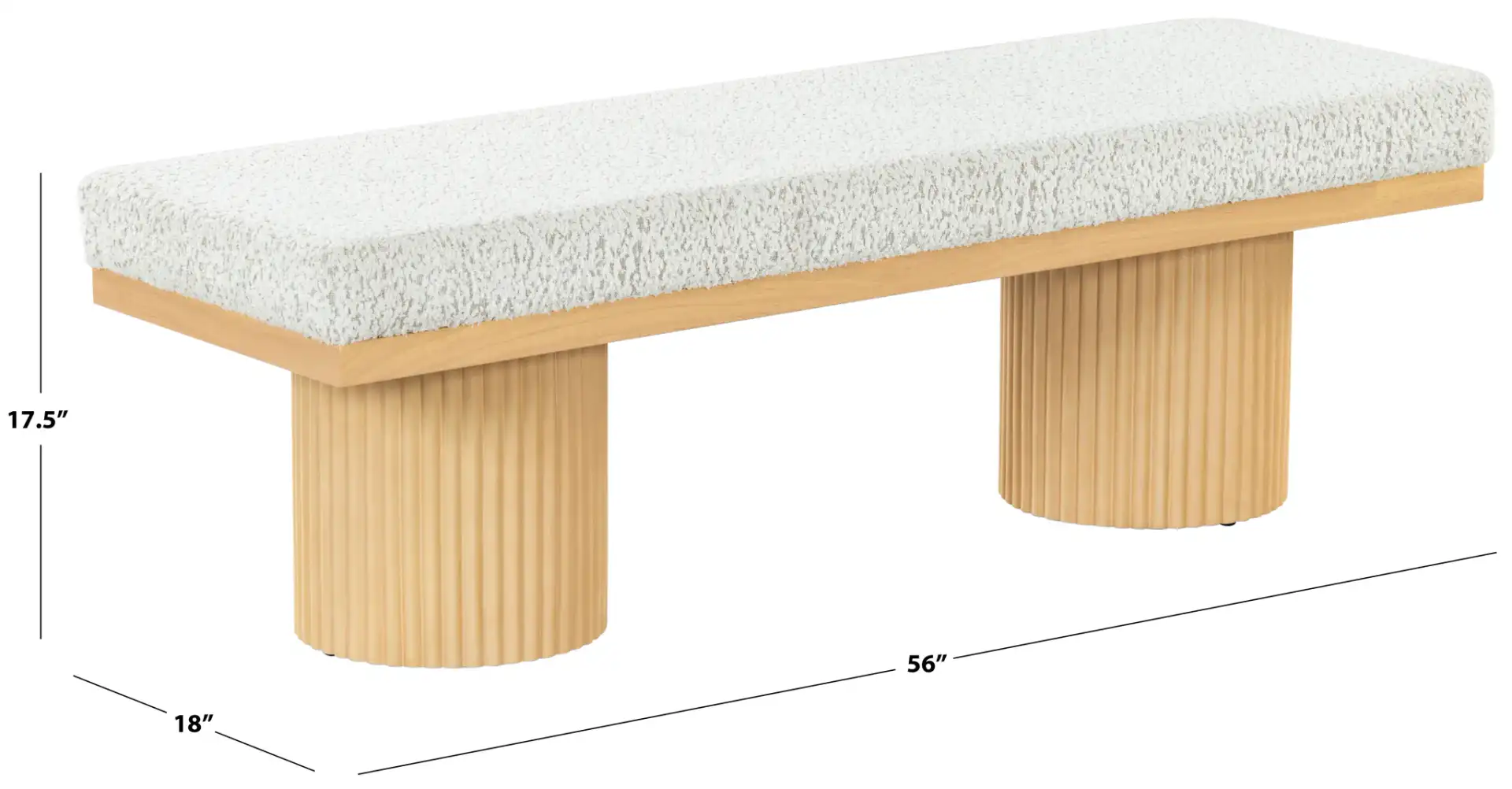 Oneida Boucle Reeded Leg Bench in Oak / White, detail view