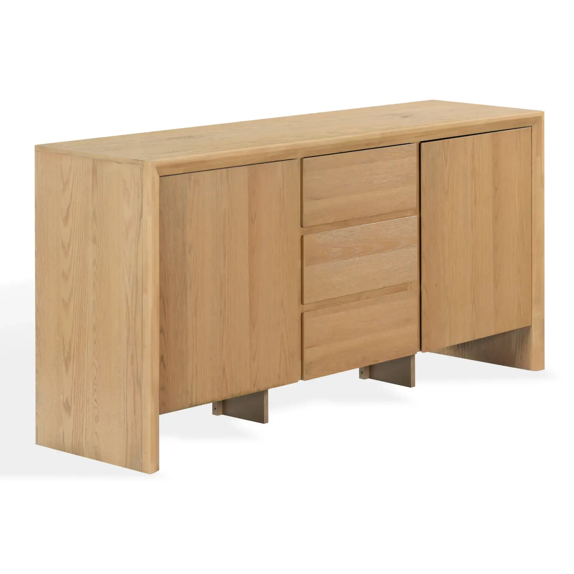 Darnell Wood Three-Drawer Sideboard in Medium Oak, detail view