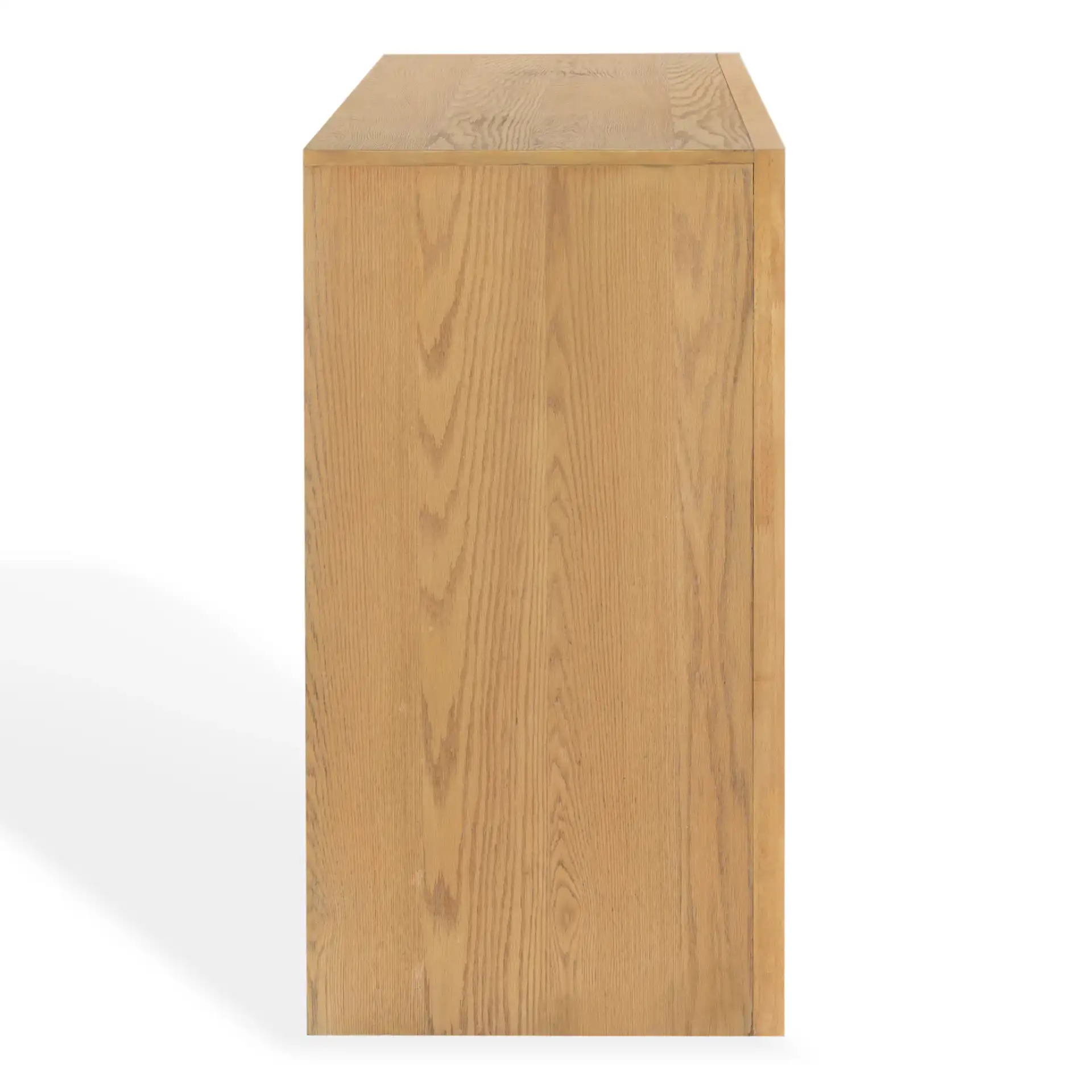 Darnell Wood Three-Drawer Sideboard in Medium Oak, detail view