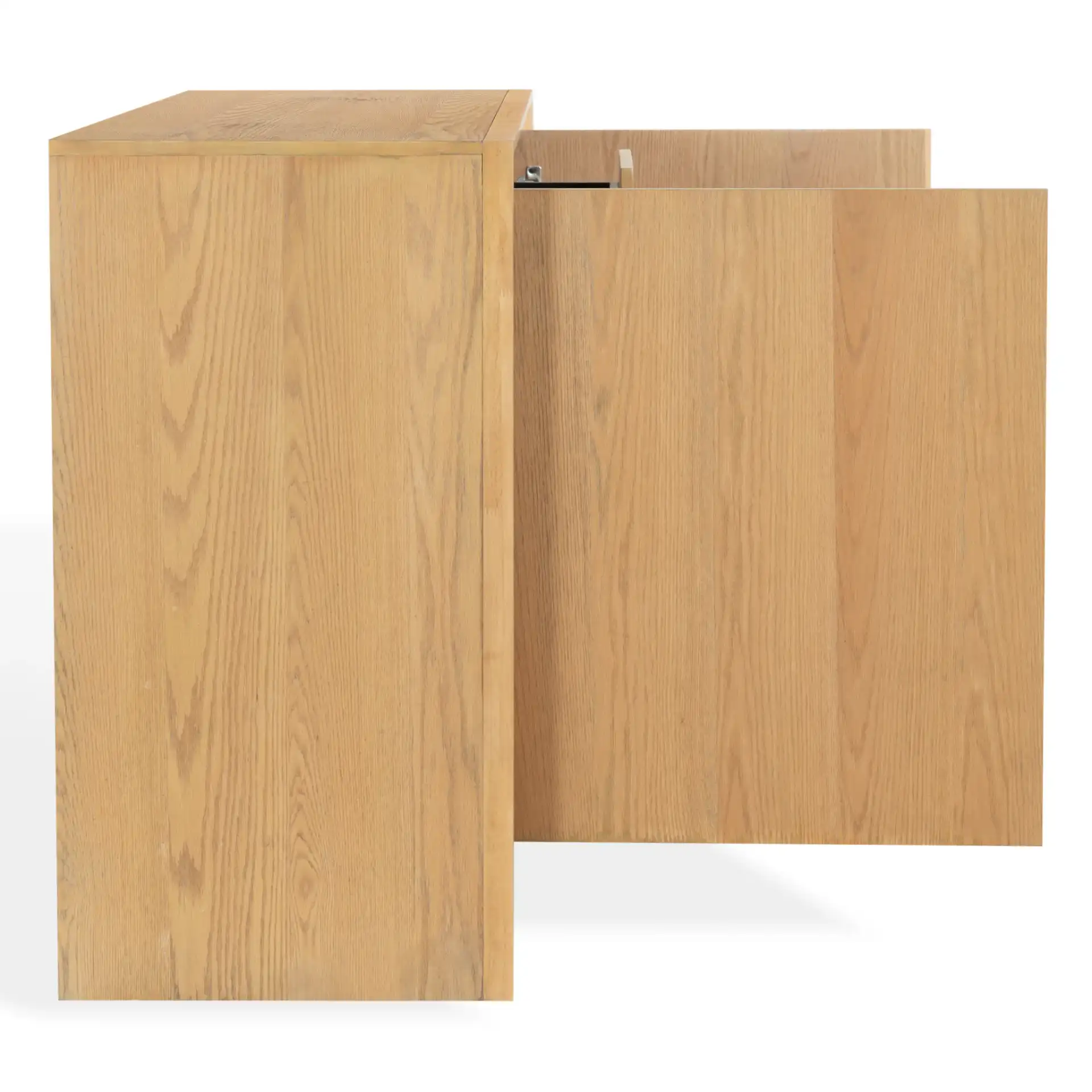 Darnell Wood Three-Drawer Sideboard in Medium Oak, detail view