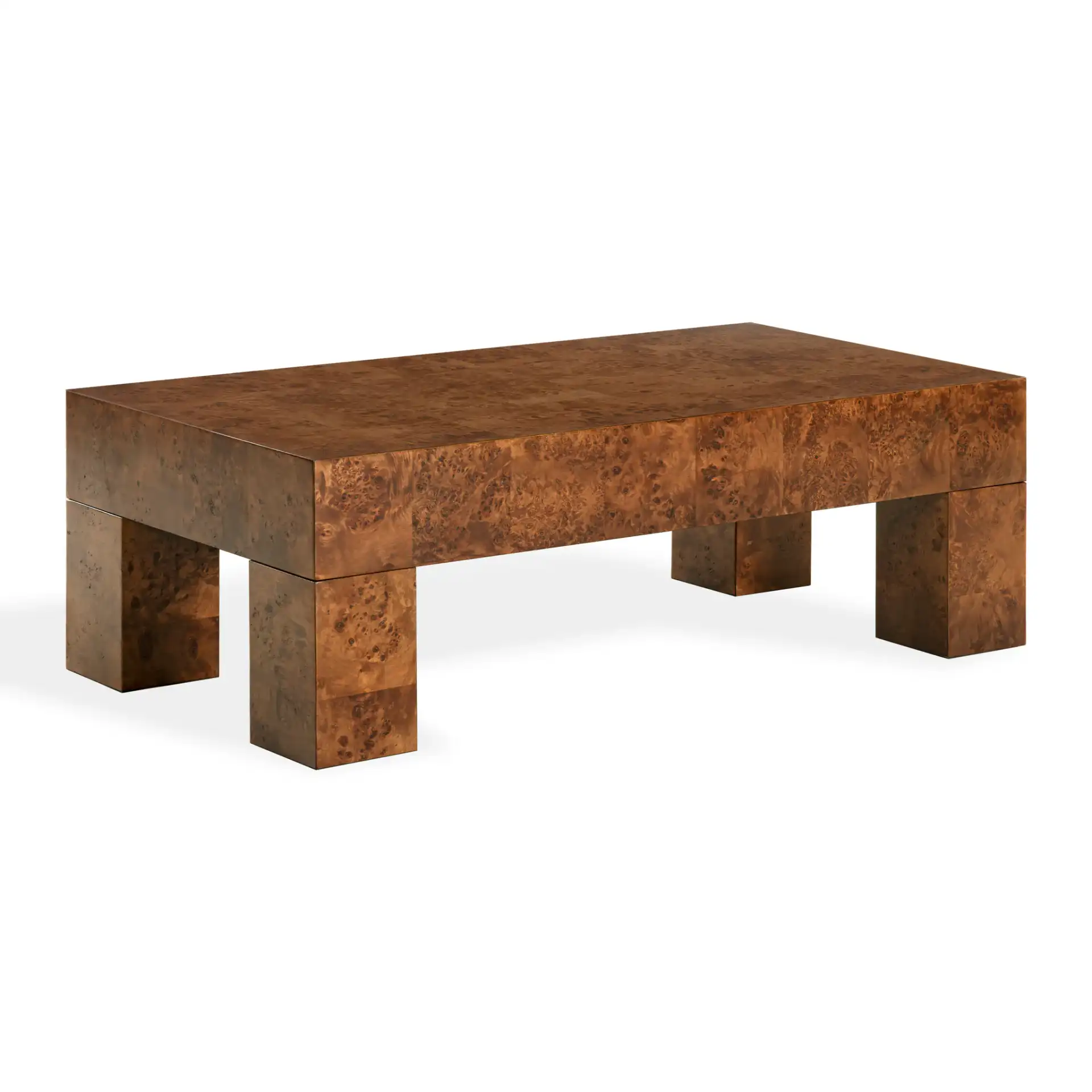 Betharose Burl Wood Coffee Table in Walnut Burl, detail view
