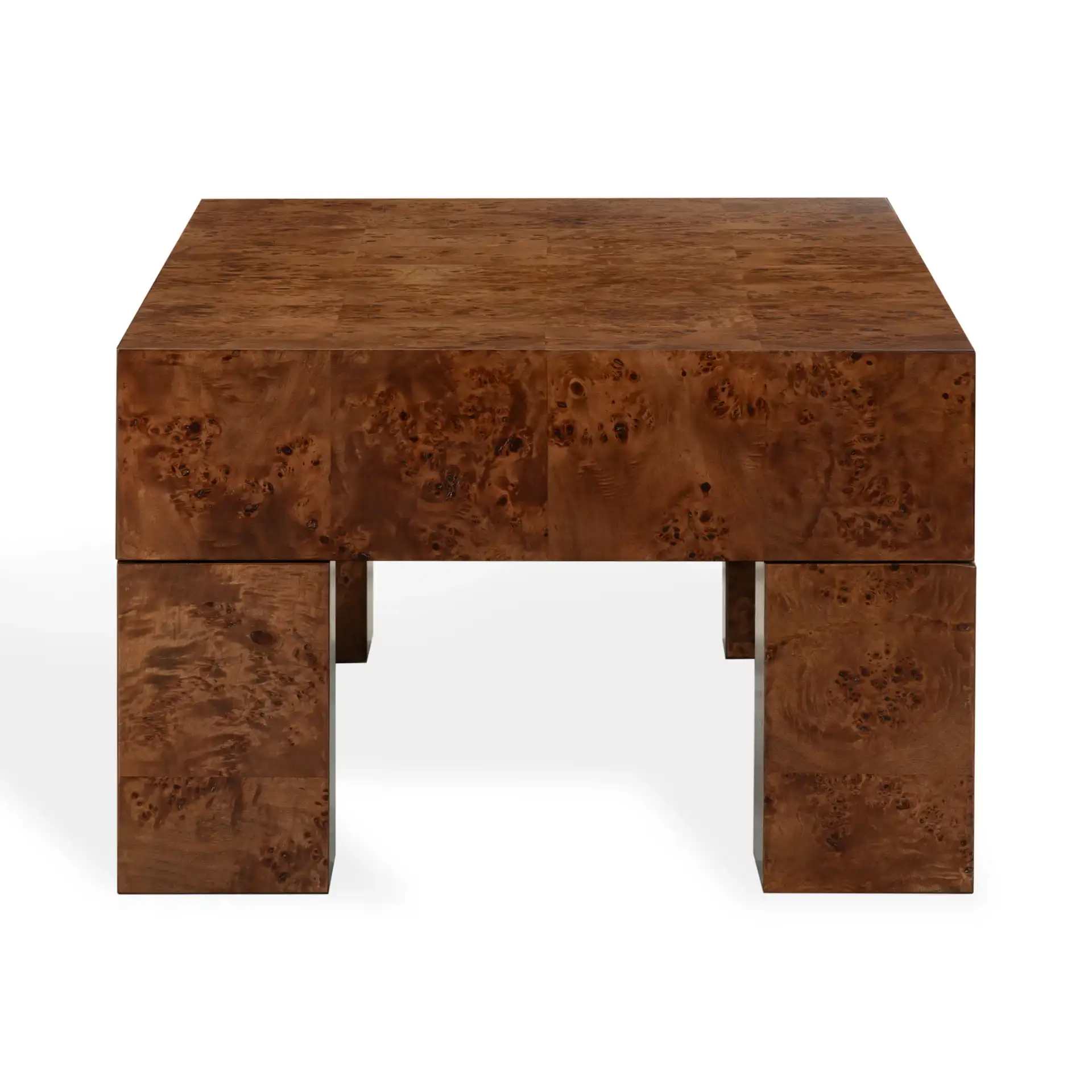 Betharose Burl Wood Coffee Table in Walnut Burl, detail view