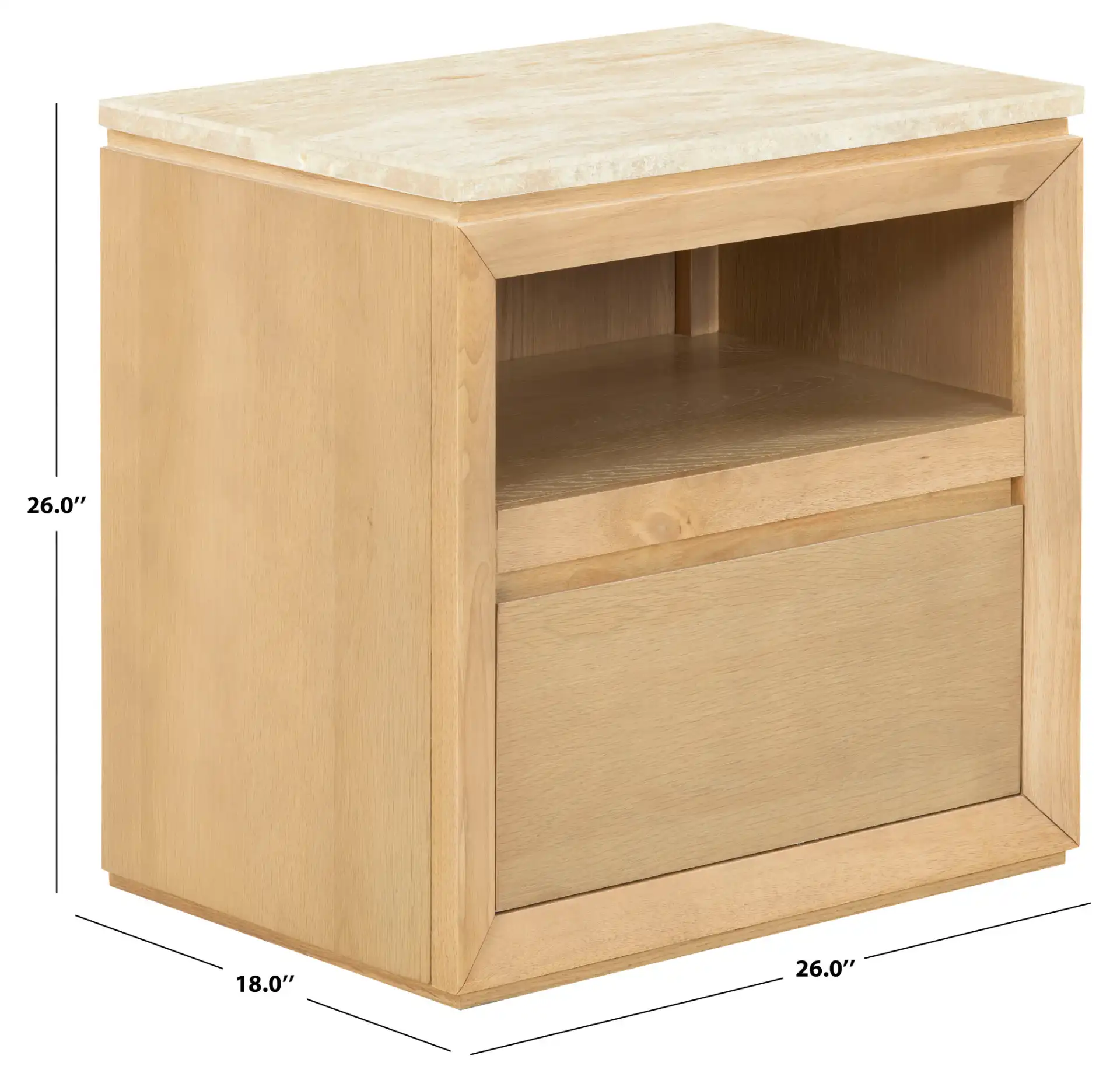 Alaura Travertine Top Nightstand in Travertine / Oak, detail view