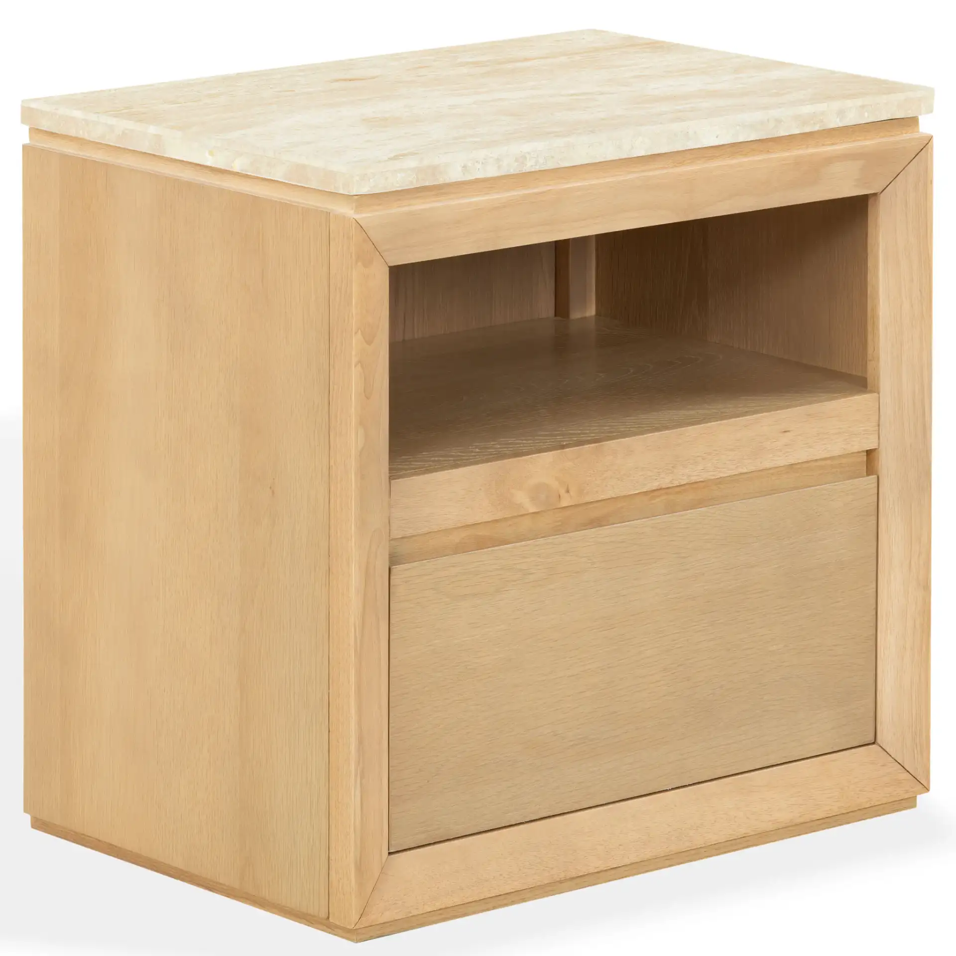 Alaura Travertine Top Nightstand in Travertine / Oak, detail view