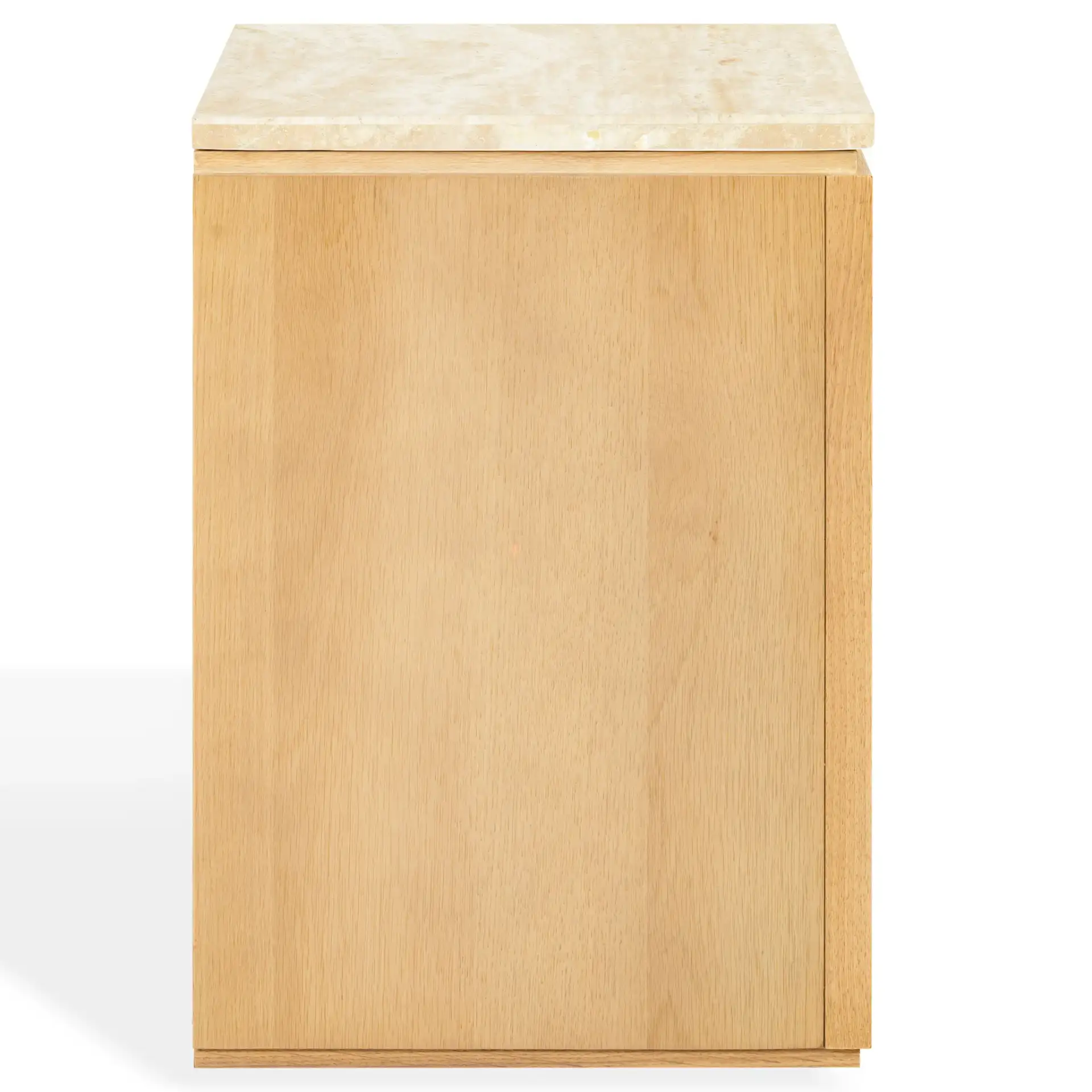 Alaura Travertine Top Nightstand in Travertine / Oak, detail view