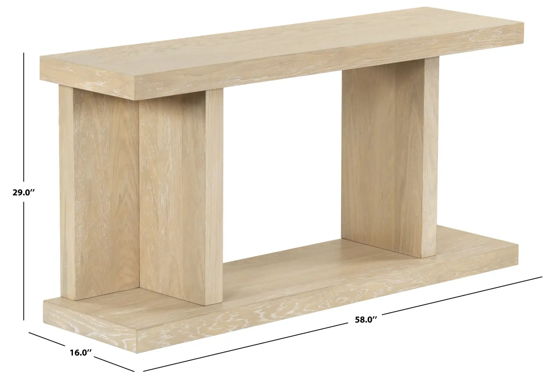Claramay Console Table in Natural Cerused Oak, detail view