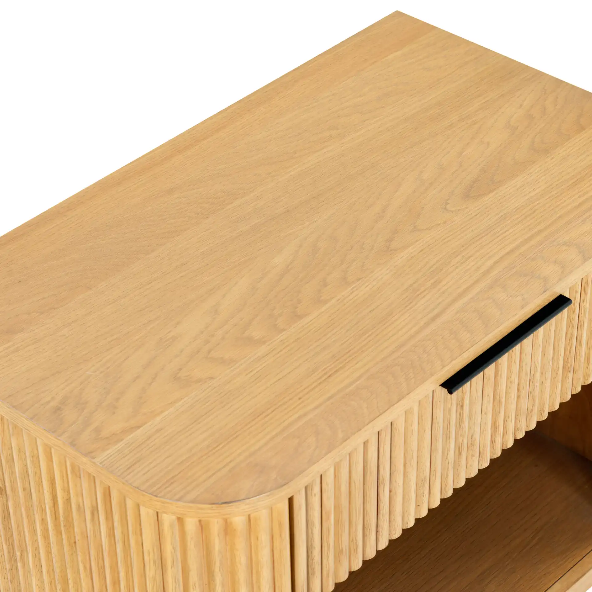 Barrymore One-Drawer Nightstand in Greige Oak in a styled room