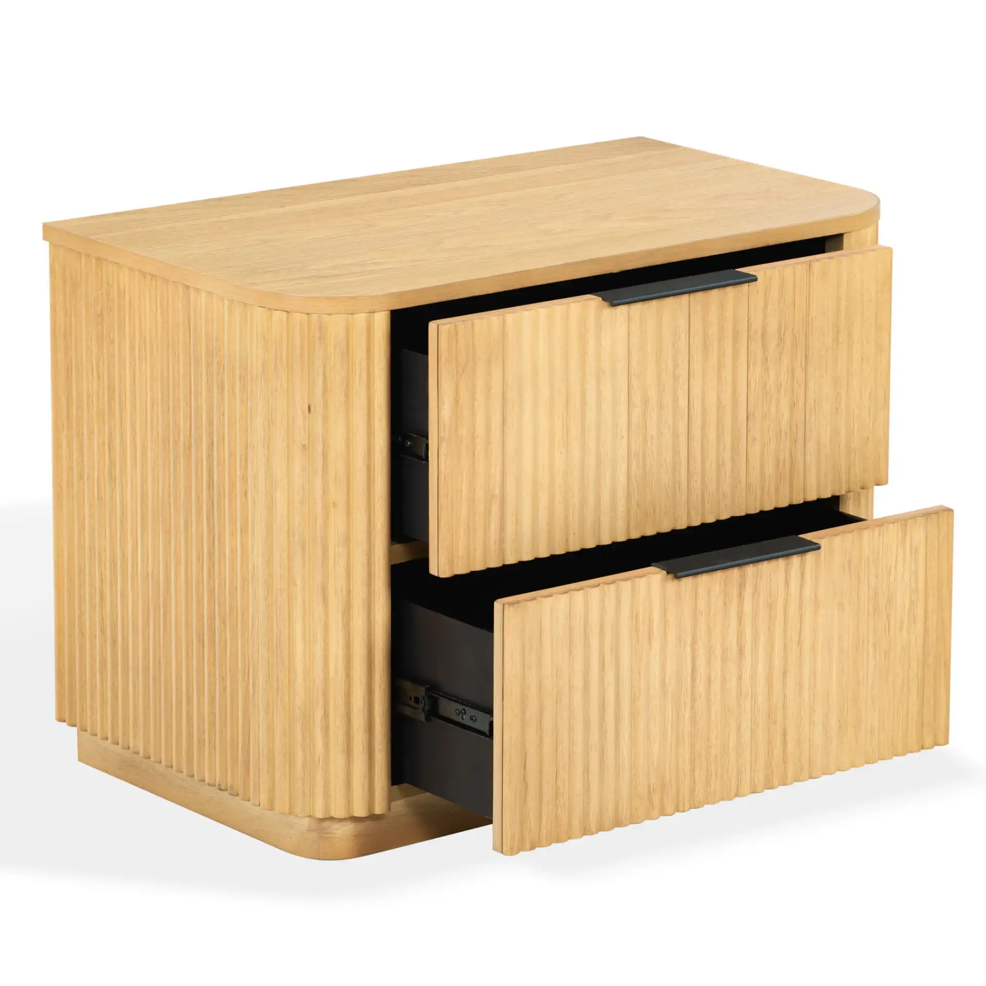 Barrymore Two-Drawer Nightstand in Greige Oak, detail view