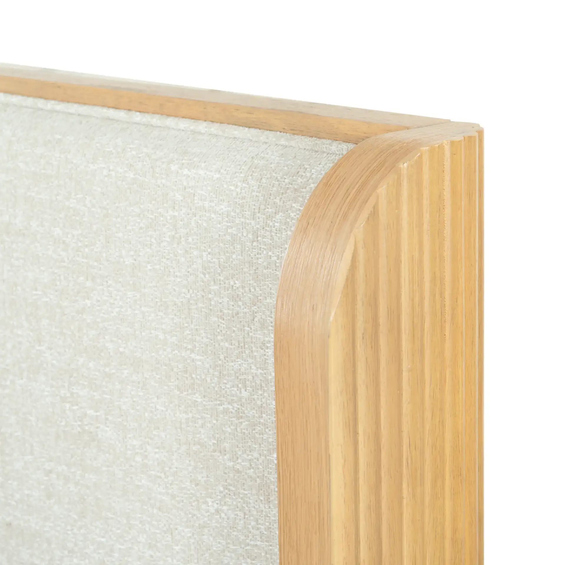 Barrymore Reeded Wood Bed in Greige Oak / Taupe in a styled room