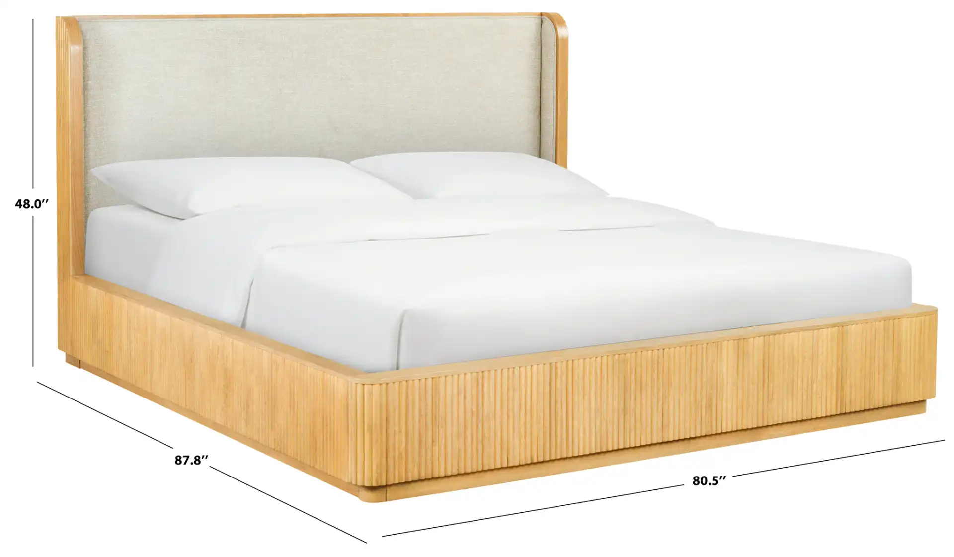 Barrymore Reeded Wood Bed in Greige Oak / Taupe, detail view