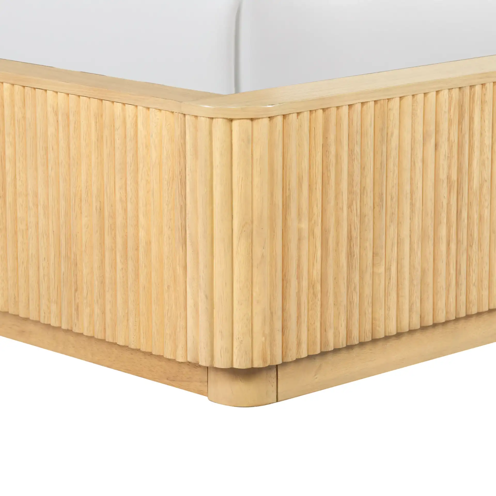 Barrymore Reeded Wood Bed in Greige Oak / Taupe, detail view