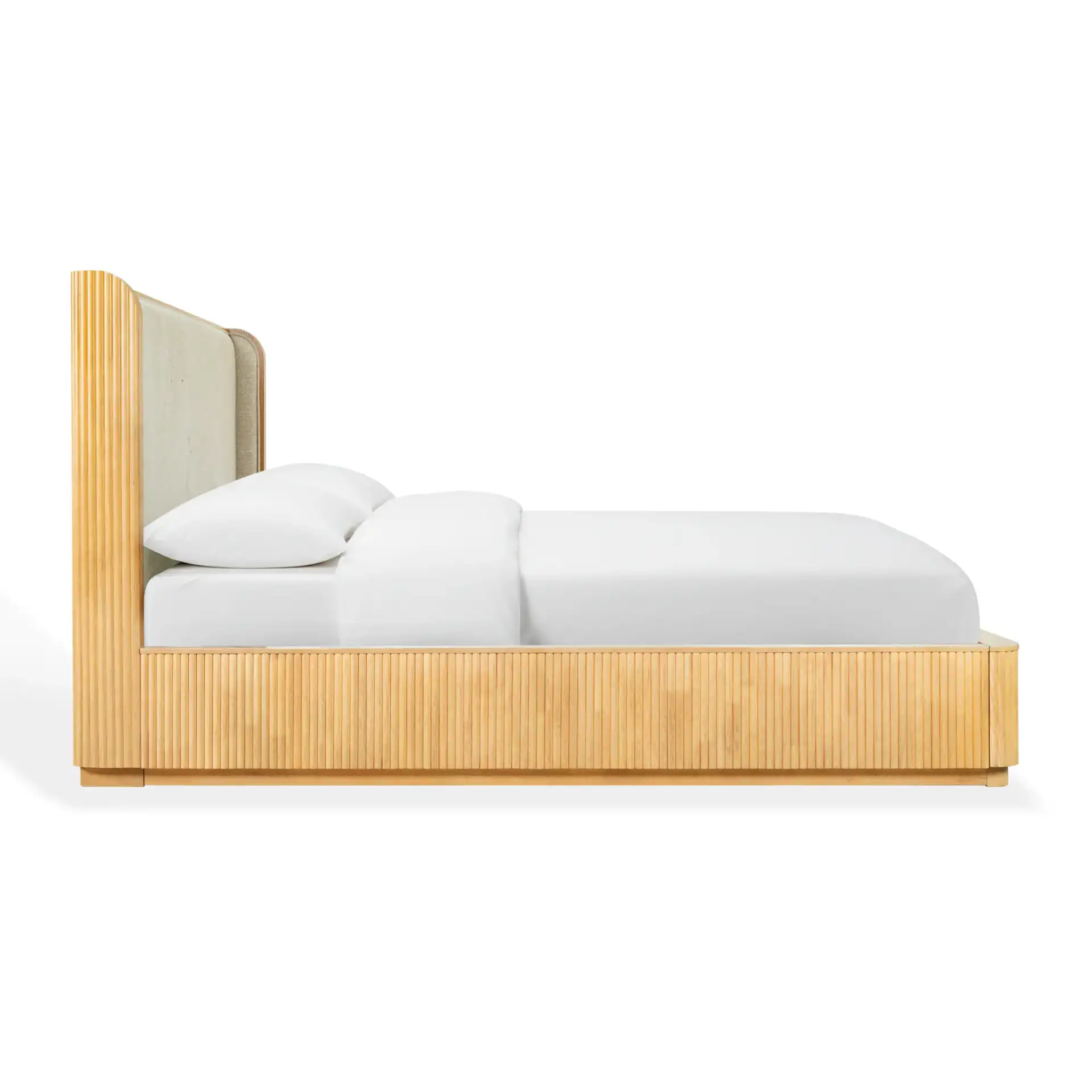Barrymore Reeded Wood Bed in Greige Oak / Taupe, detail view