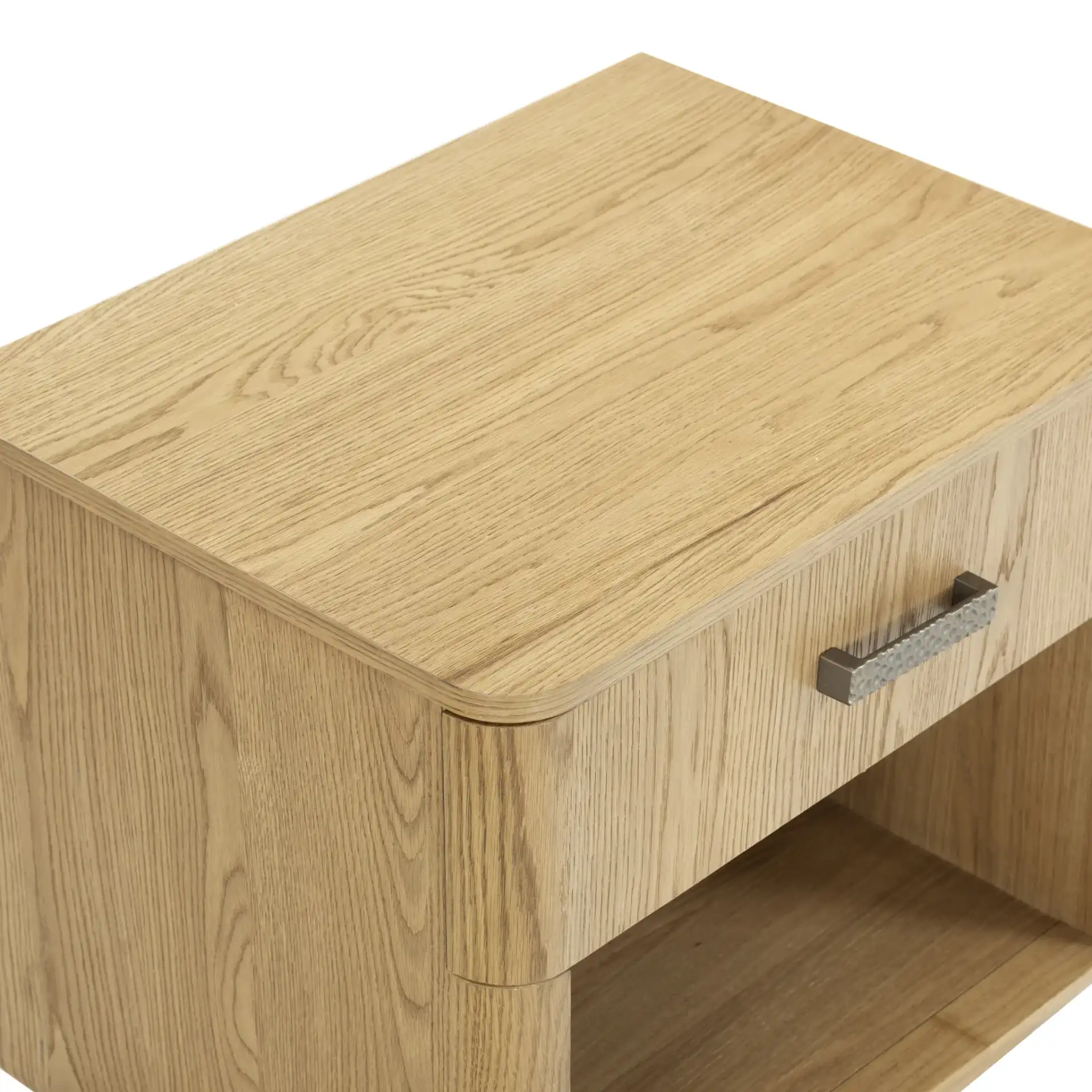 Carmilla One-Drawer Nightstand in Dark Brown Oak in a styled room