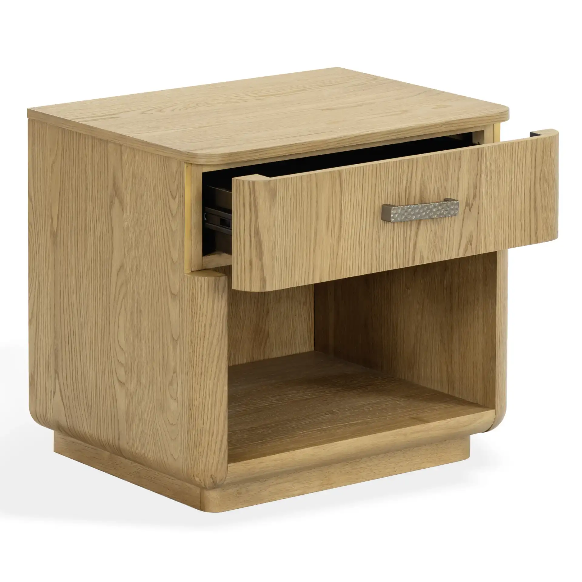 Carmilla One-Drawer Nightstand in Dark Brown Oak, detail view