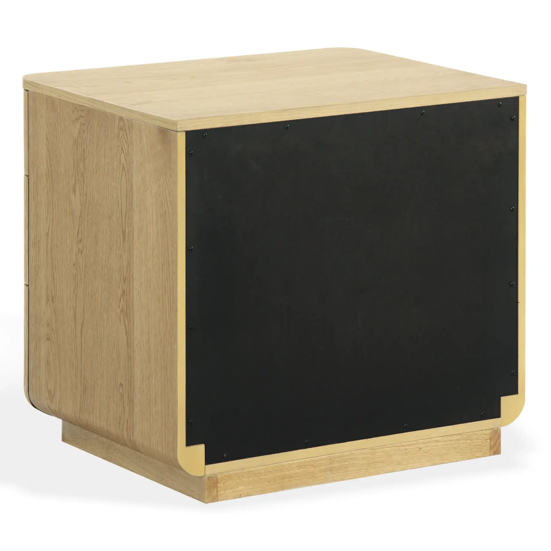 Carmilla Three-Drawer Nightstand in Dark Brown Oak, detail view
