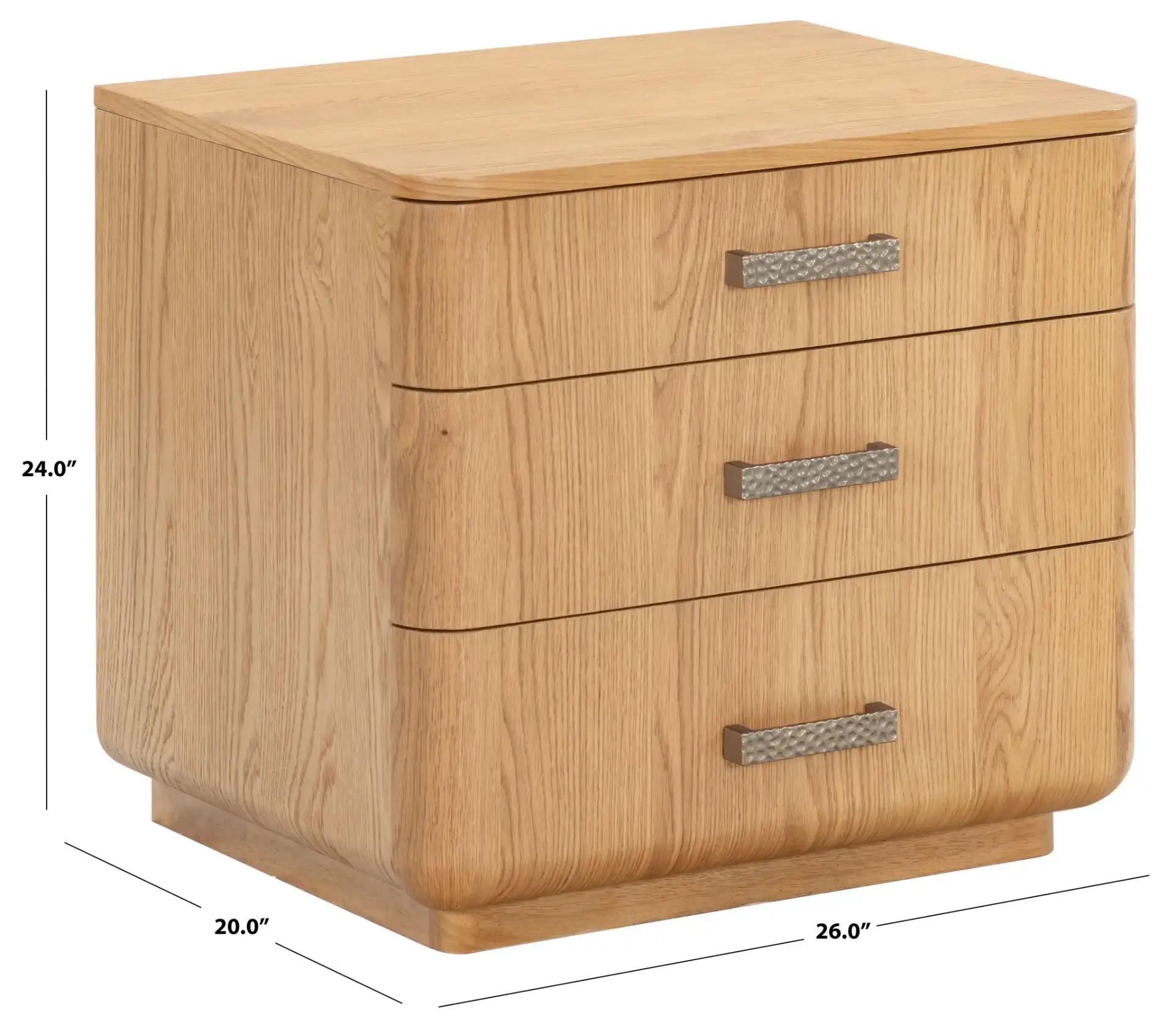 Carmilla Three-Drawer Nightstand in Dark Brown Oak, detail view