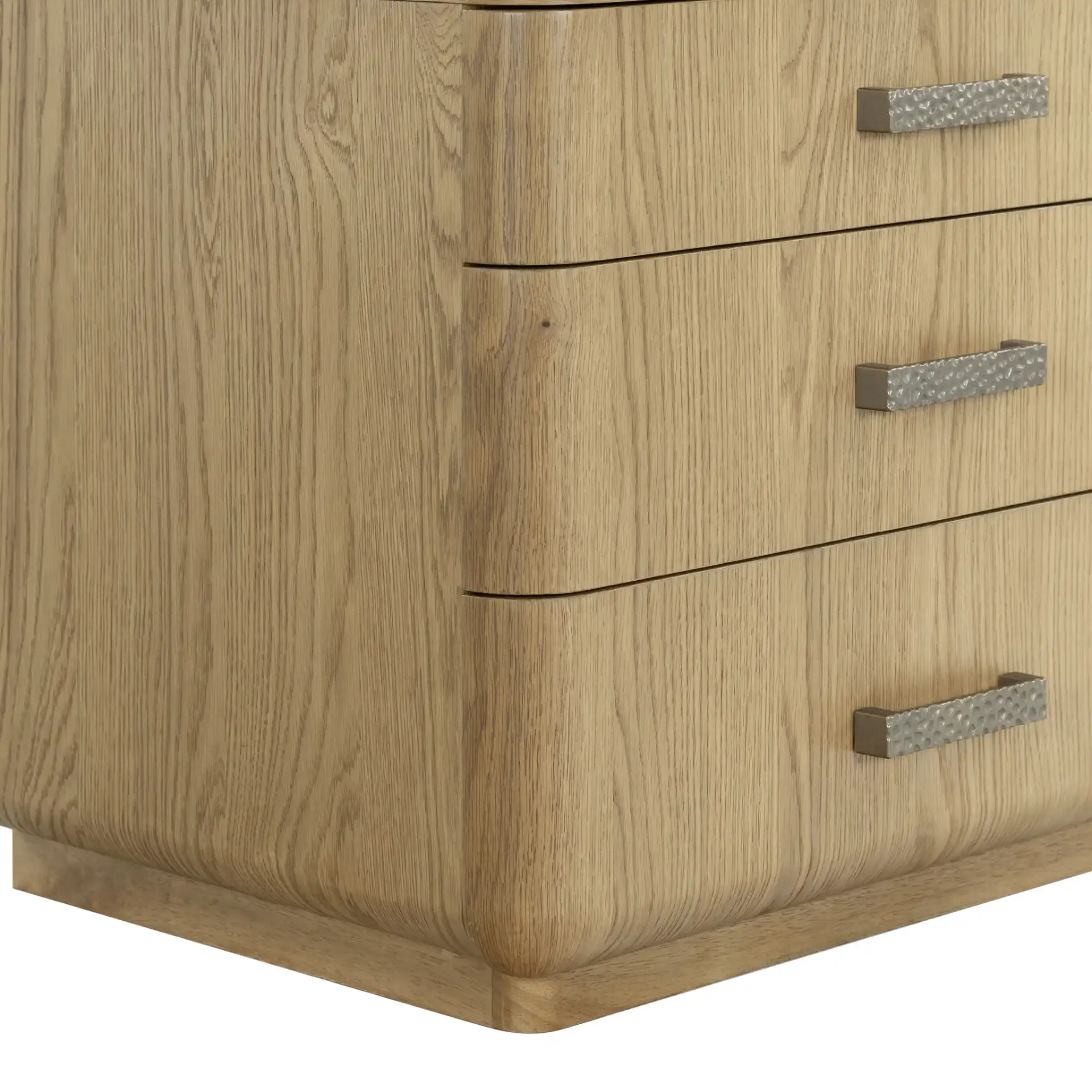 Carmilla Three-Drawer Nightstand in Dark Brown Oak, detail view